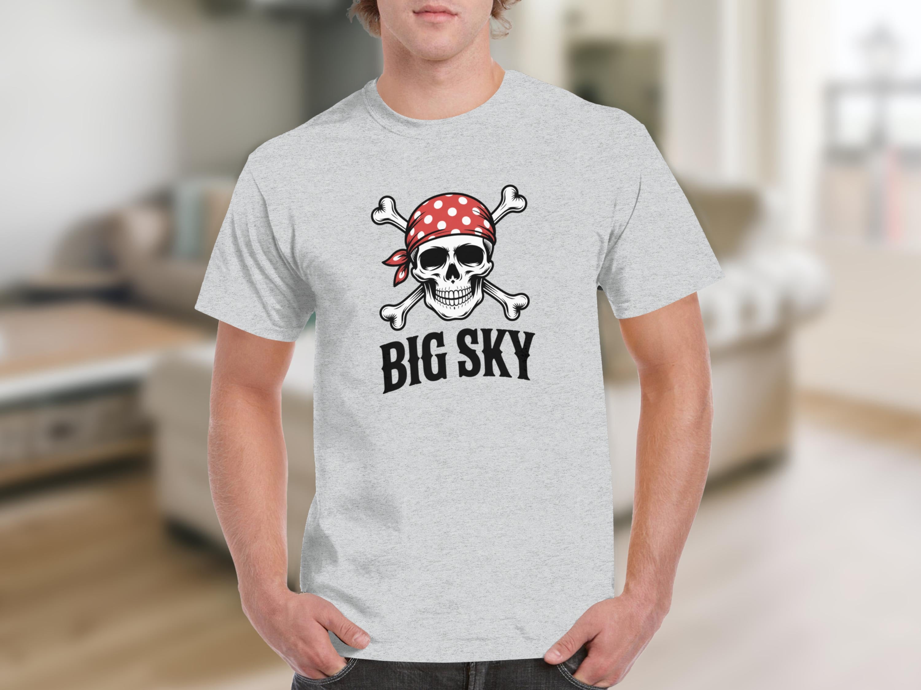 Big Sky Skull Pirate Theme Graphic Tee Shirt Product