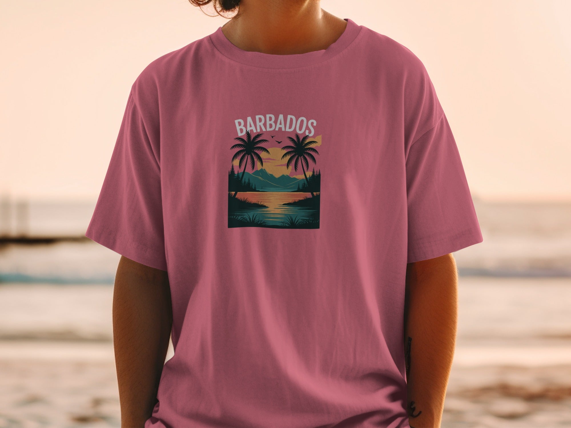 Stylish Casual Barbados Beach Sunset Print Shirt product