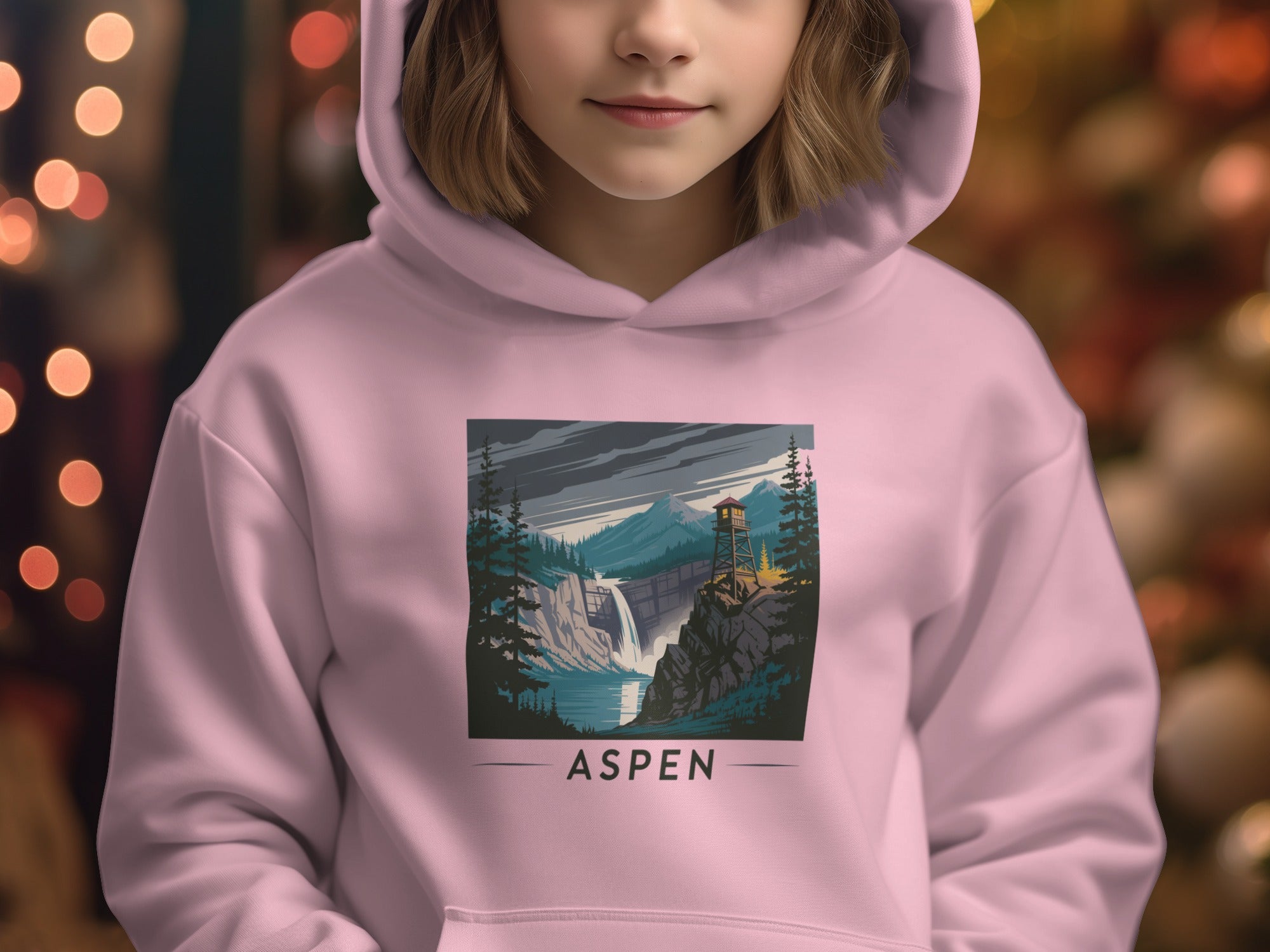 Aspen Mountain Scenic Art on Pink Hoodie