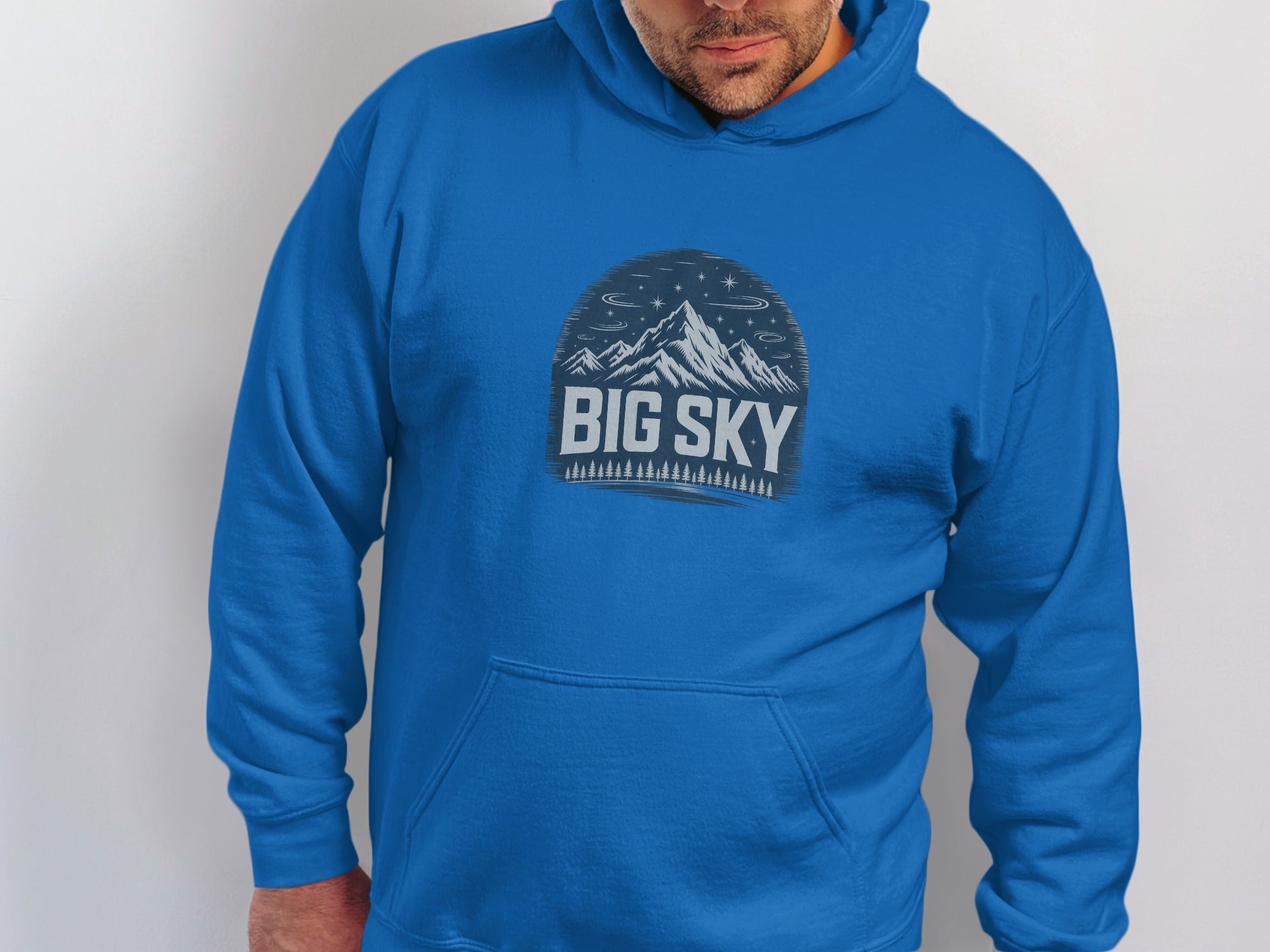 Big Sky Mountain Graphic Blue Hoodie for Outdoor Adventures