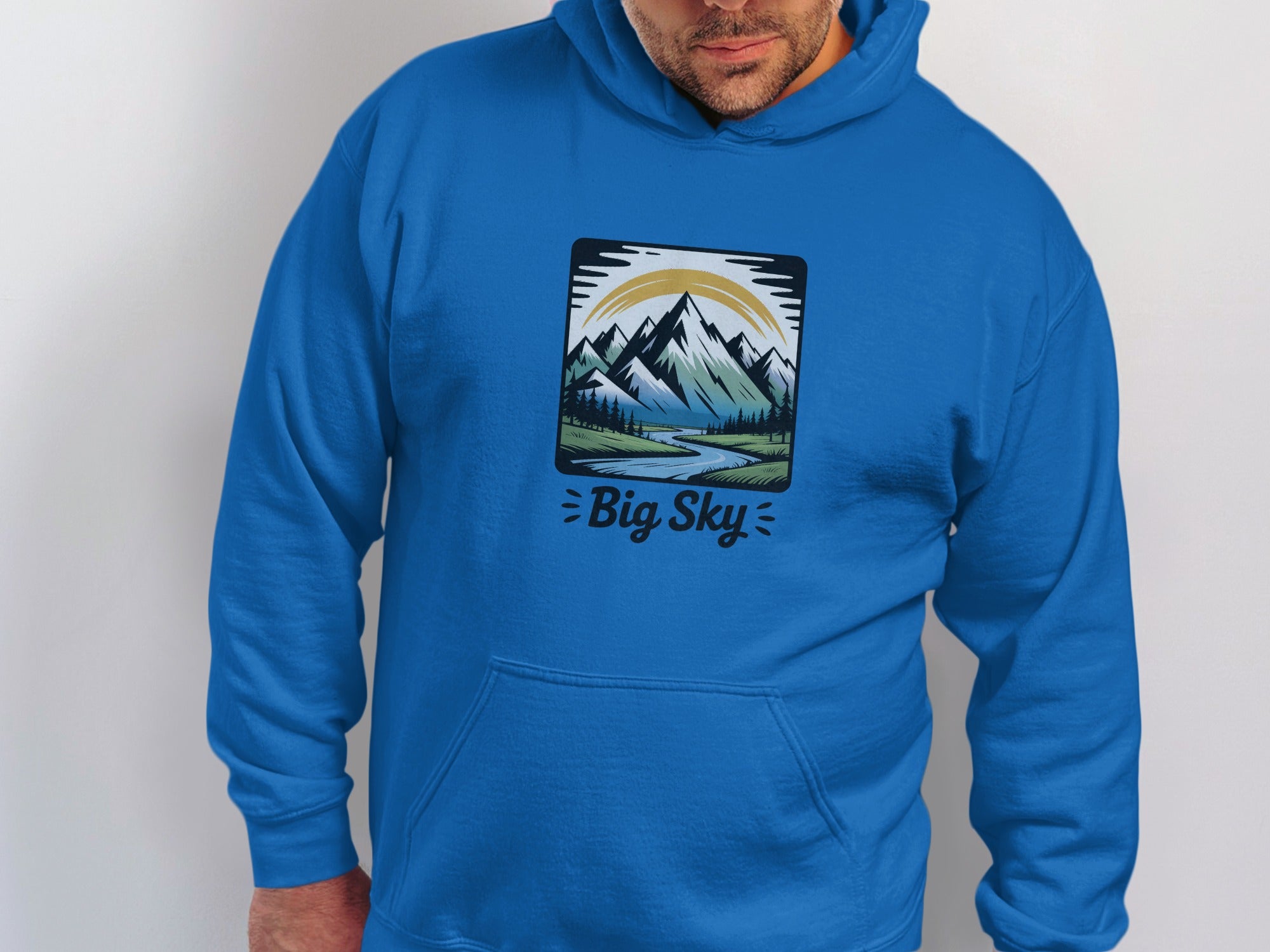 Big Sky Scenic Mountain Design Blue Hoodie