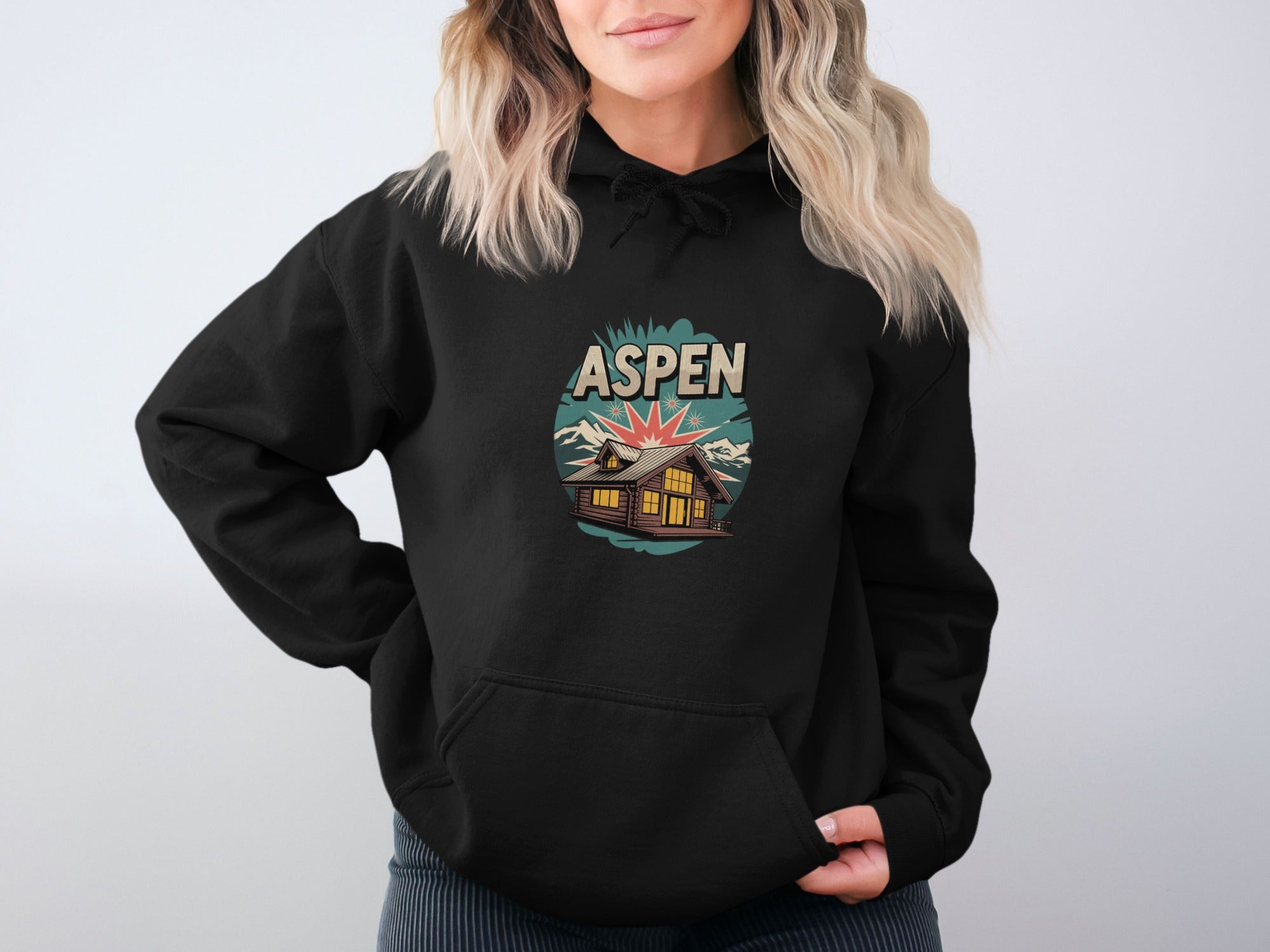Aspen Mountain House Graphic Black Hoodies Product
