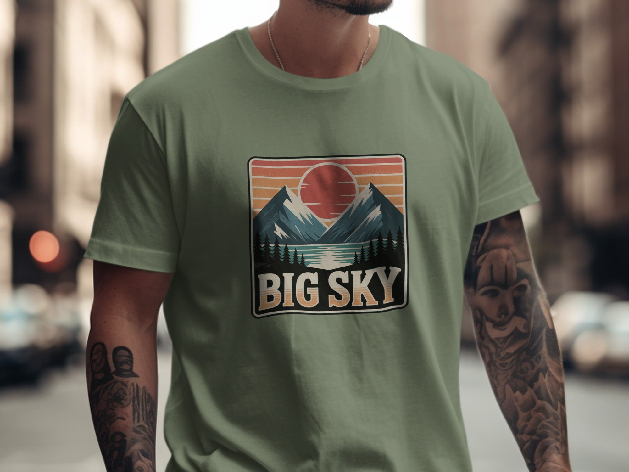 Big Sky Mountain Sunset Retro Graphic T-shirt
