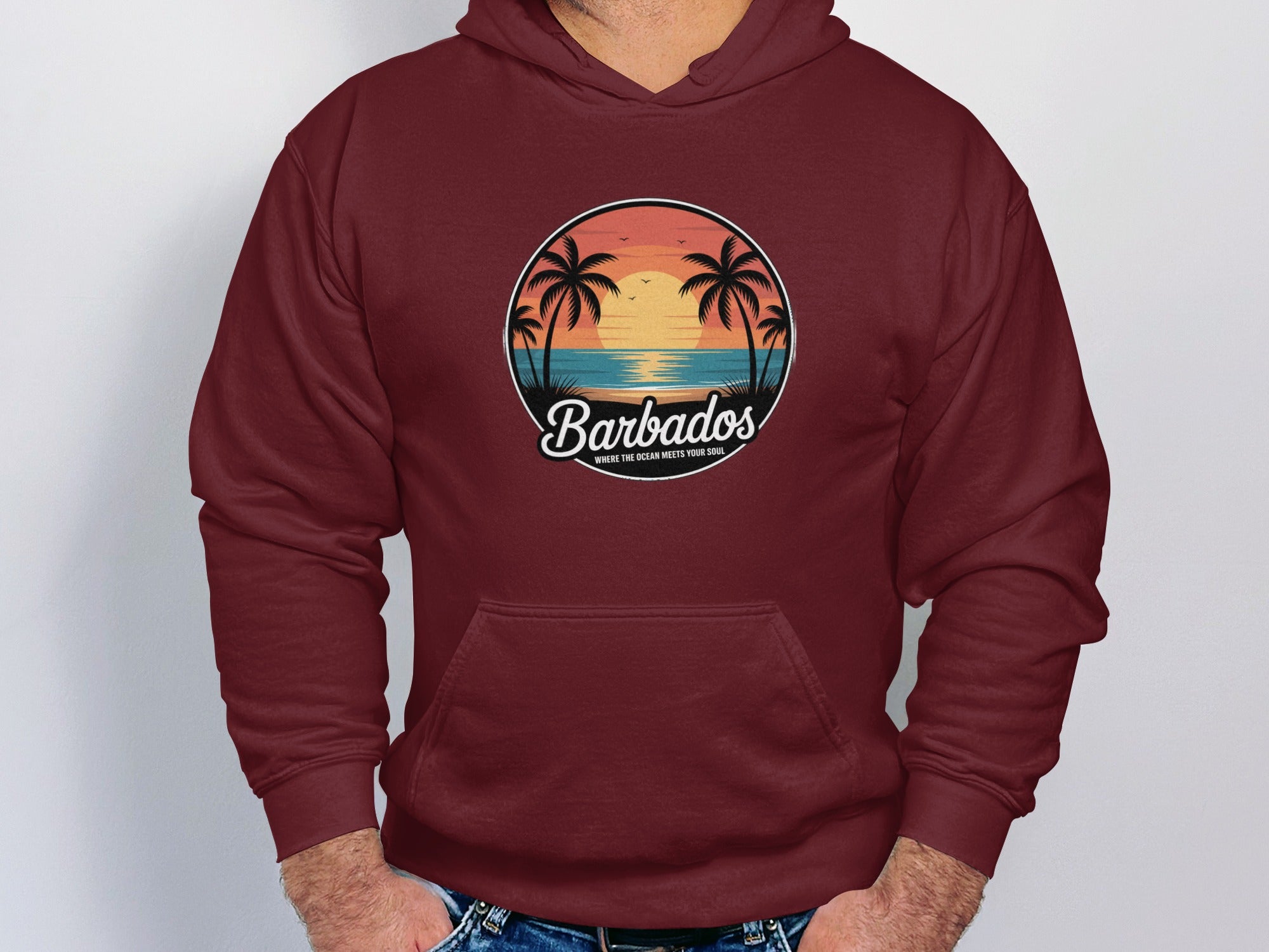 Barbados Sunset Print on Maroon Hoodie product type