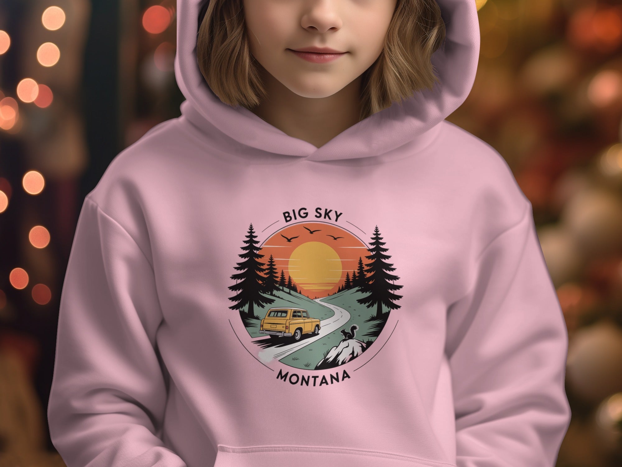 Big Sky Montana Hoodie with Scenic Mountain Sunset Design