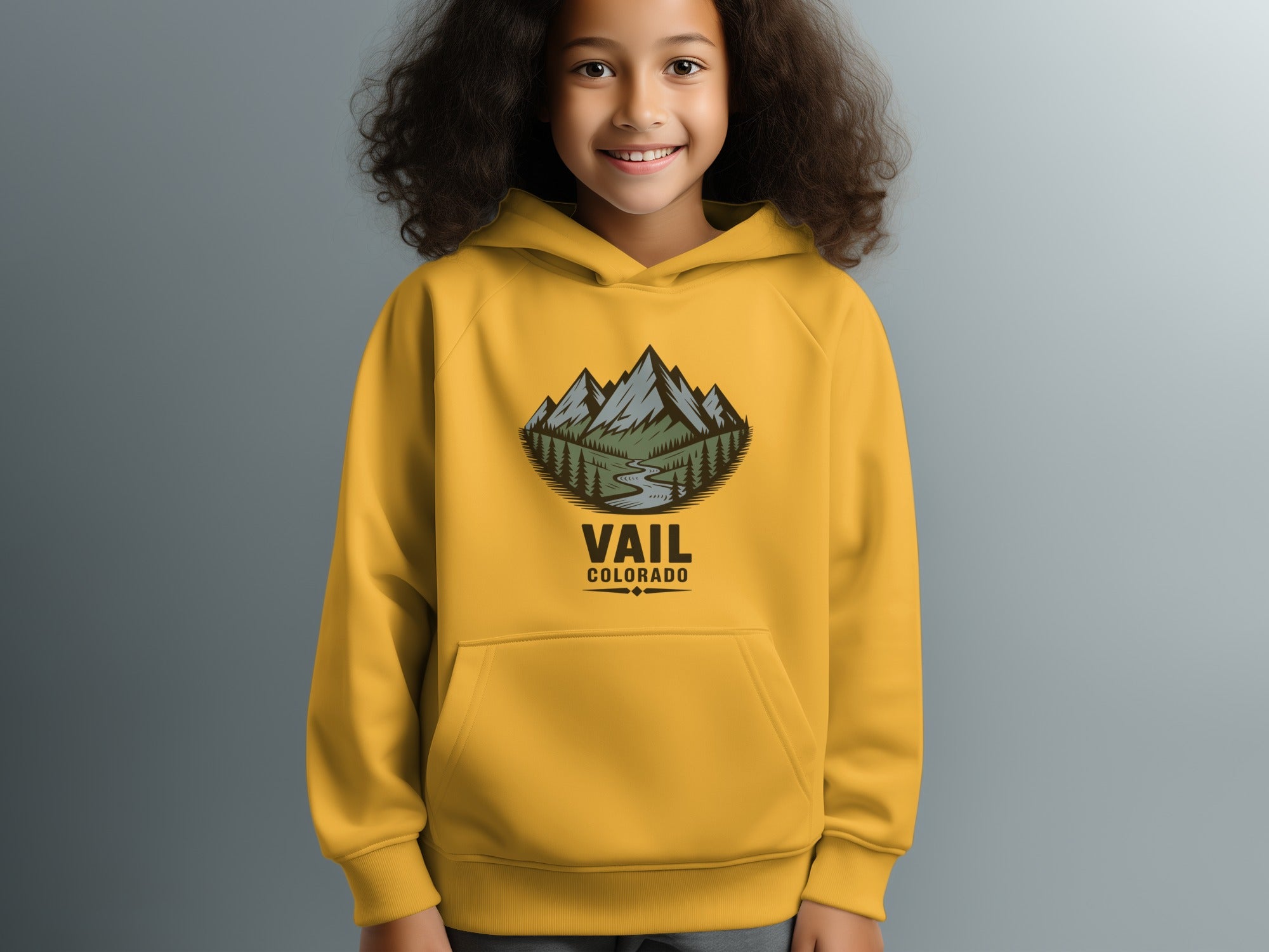 Vail Colorado Yellow Hoodie with Mountain Graphic product