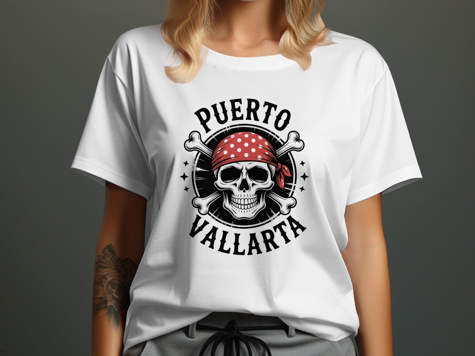 Puerto Vallarta Skull and Bandana Graphic T shirt product
