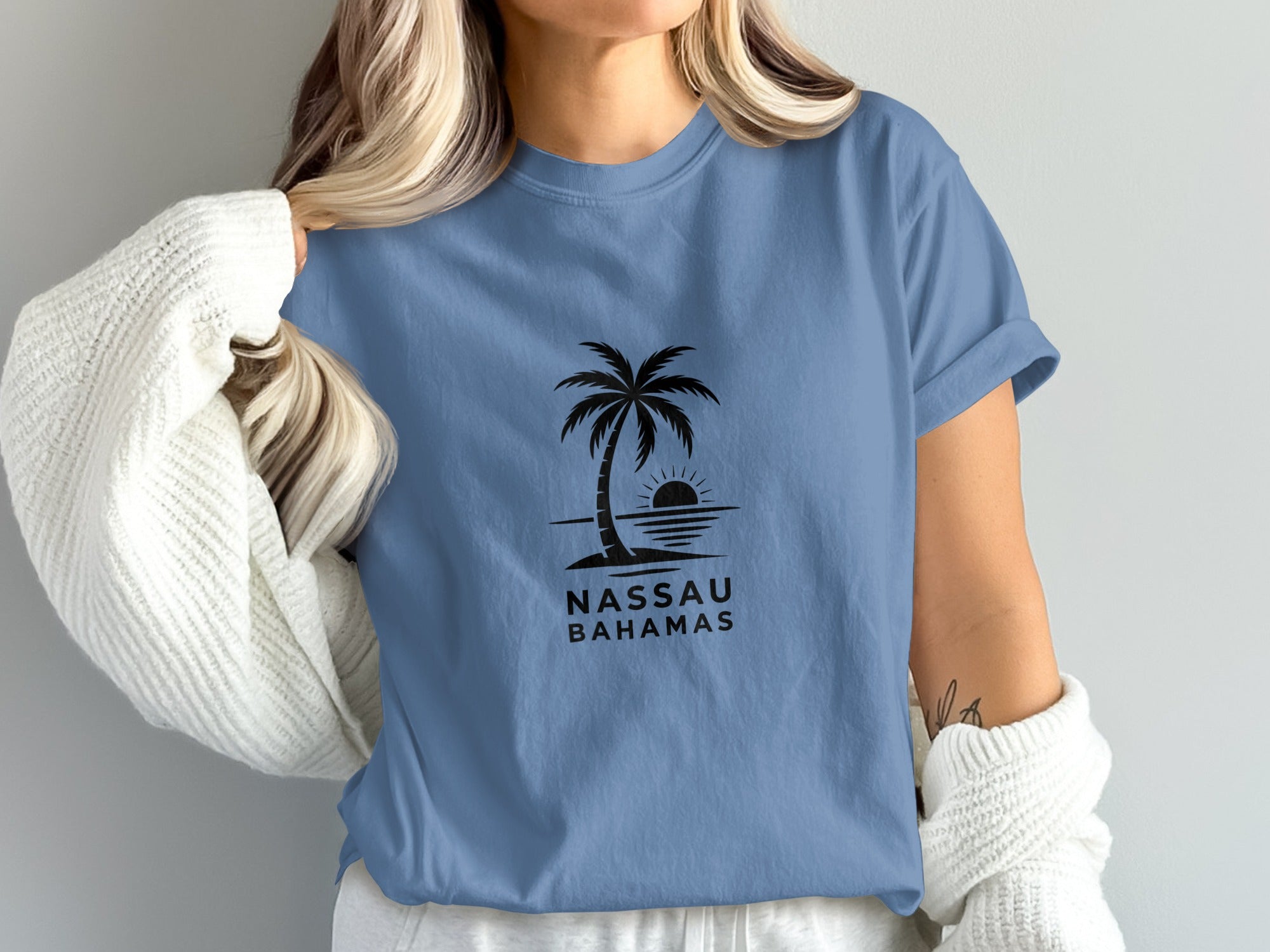 Nassau Bahamas Blue Palm Tree Graphic T-Shirt product
