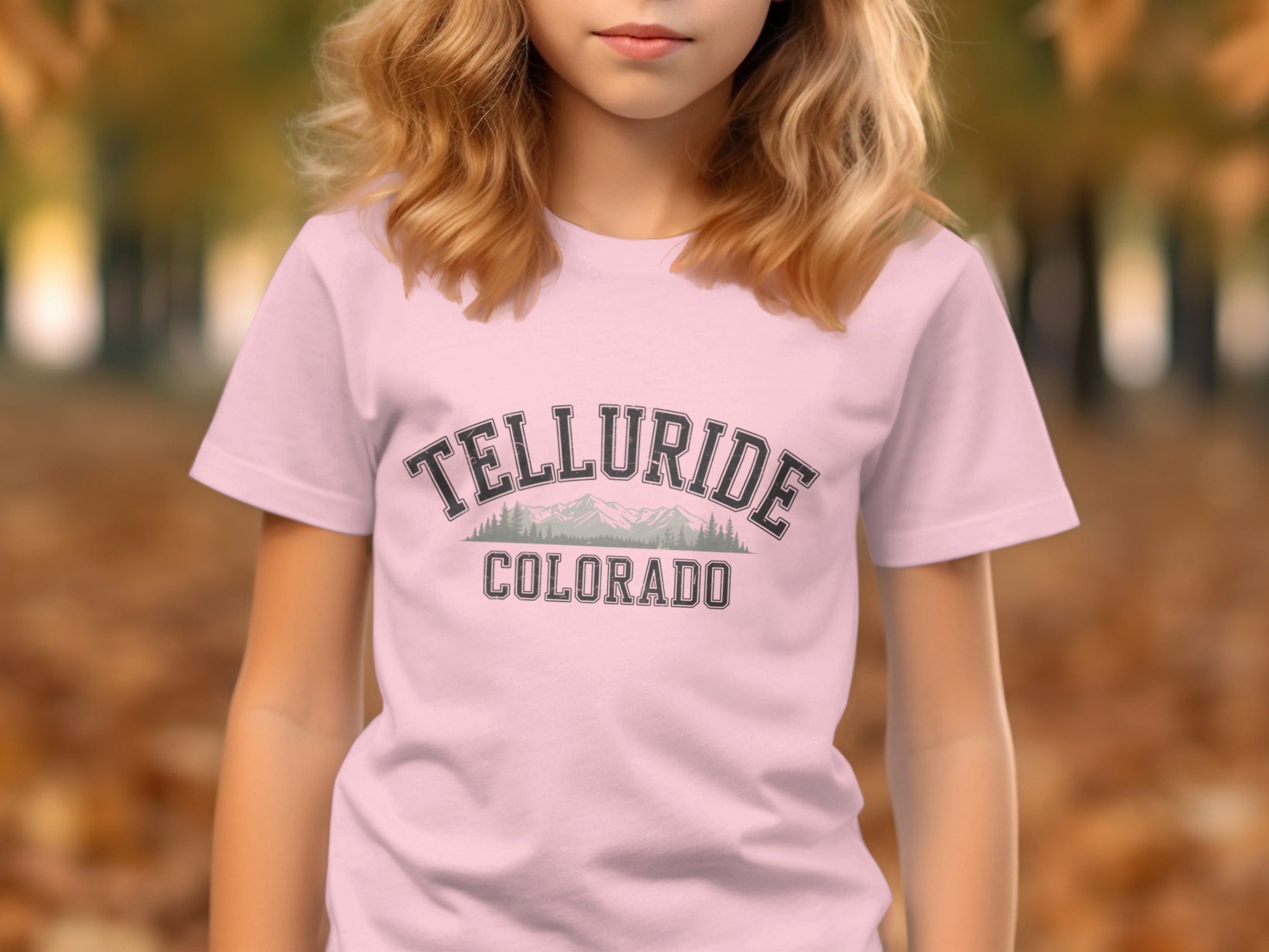 Telluride Colorado Girls T-Shirt with Autumn Background