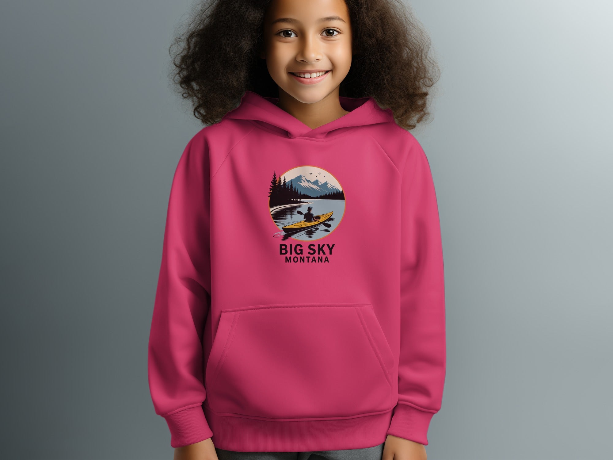 Big Sky Montana Hoodie with Kayak Adventure Scene
