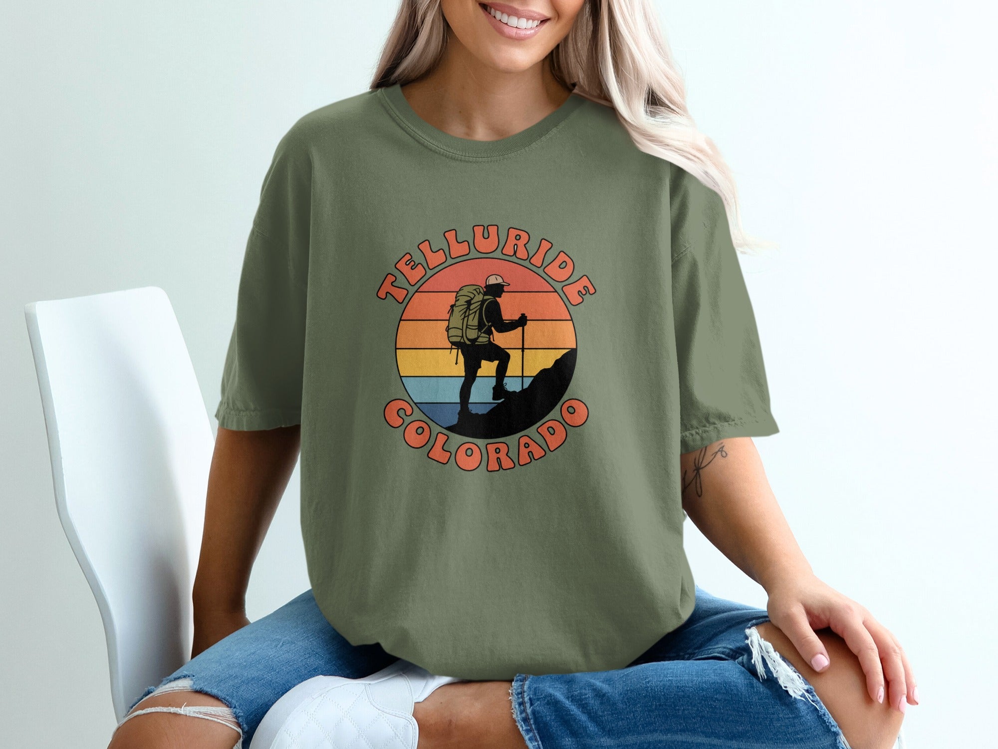 Telluride Colorado Hiking Silhouette Graphic Telluride Womens T-Shirts T-Shirt