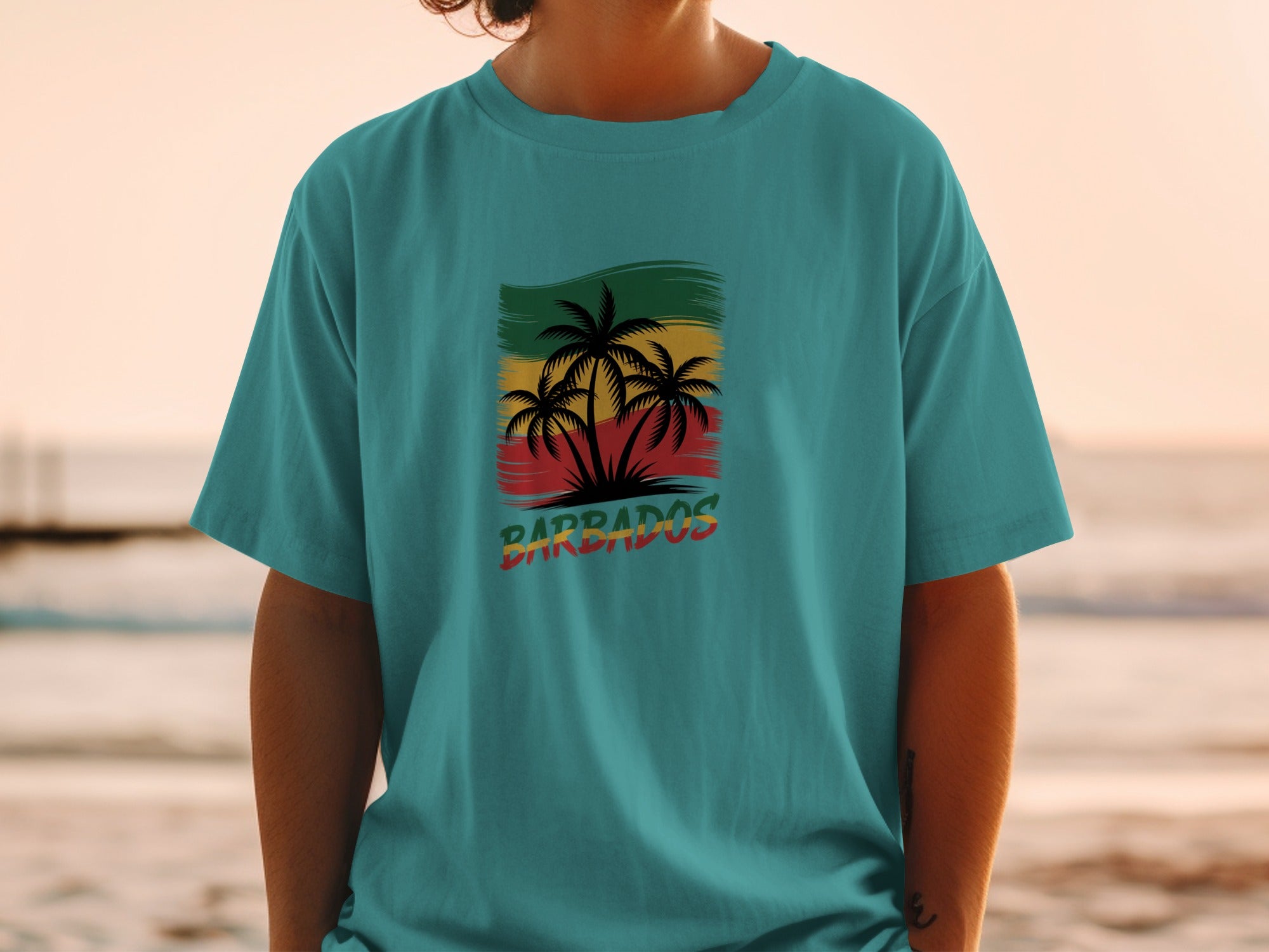 Vibrant Barbados Beach Scene Graphic Teal Shirt product