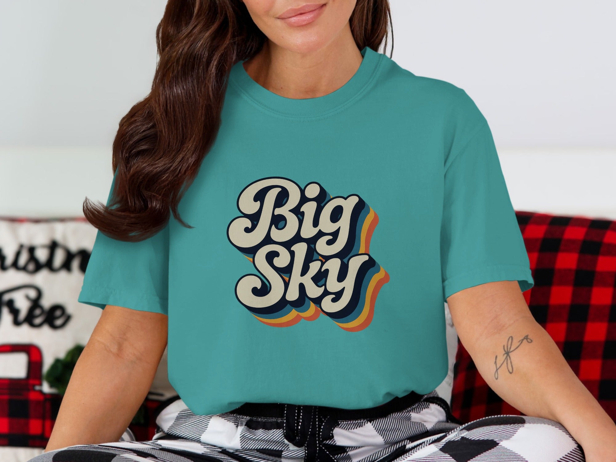 Big Sky Graphic Teal Tee Comfortable Casual Shirt product type