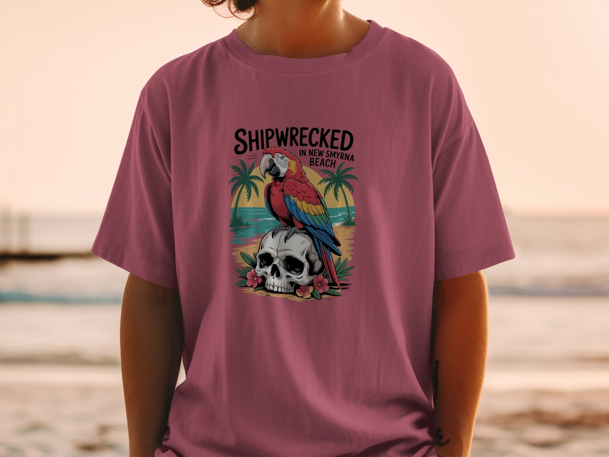Shipwrecked New Smyrna Beach Skull Parrot Graphic T-shirt product