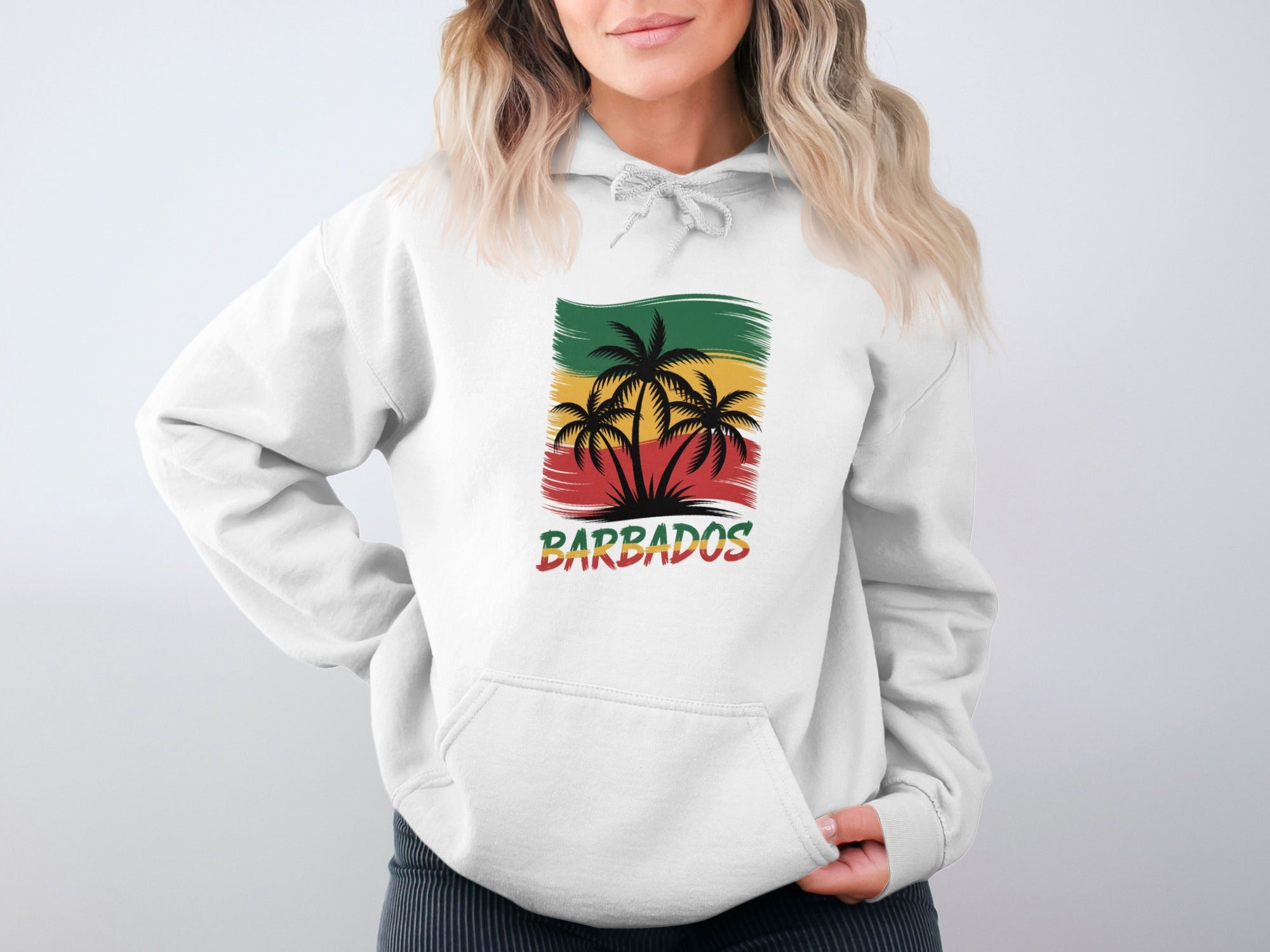 Barbados Hoodie with Colorful Palm Tree Design product type