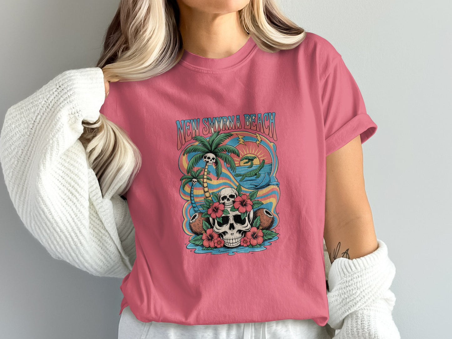 New Smyrna Beach Skull Design Graphic T-Shirt product type