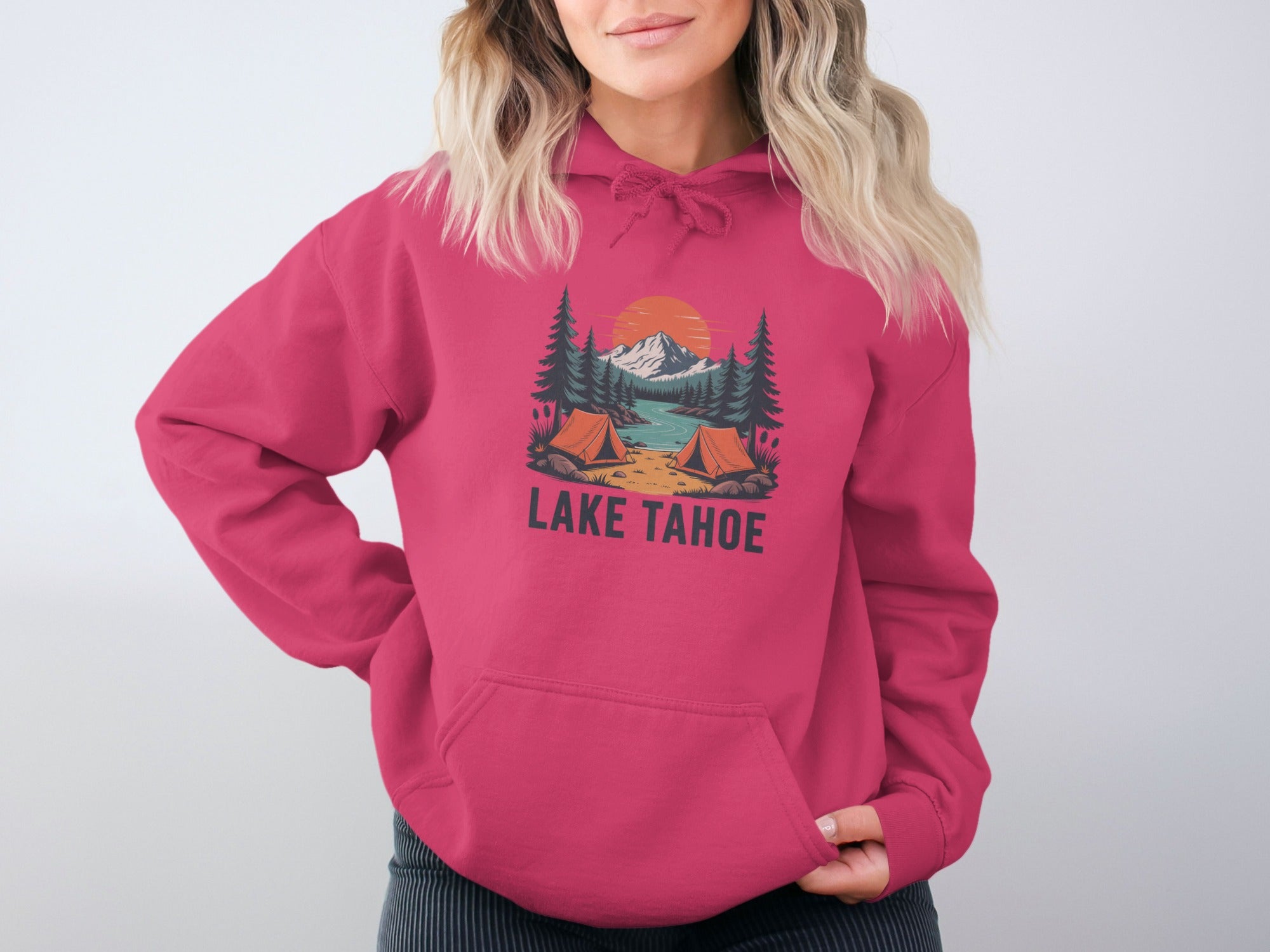 Lake Tahoe Graphic Print Pink Hoodie Product