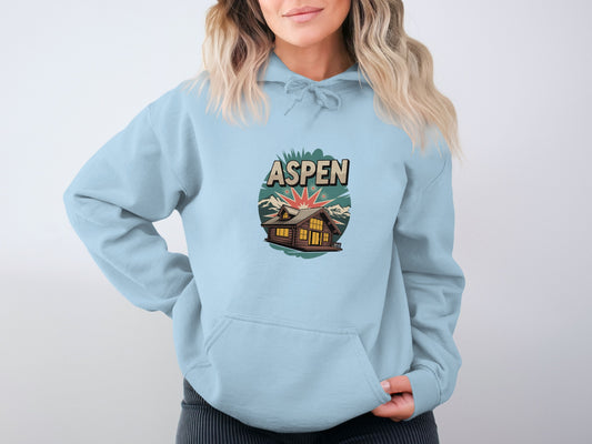 Aspen Mountain Cabin Design Blue Hoodie product