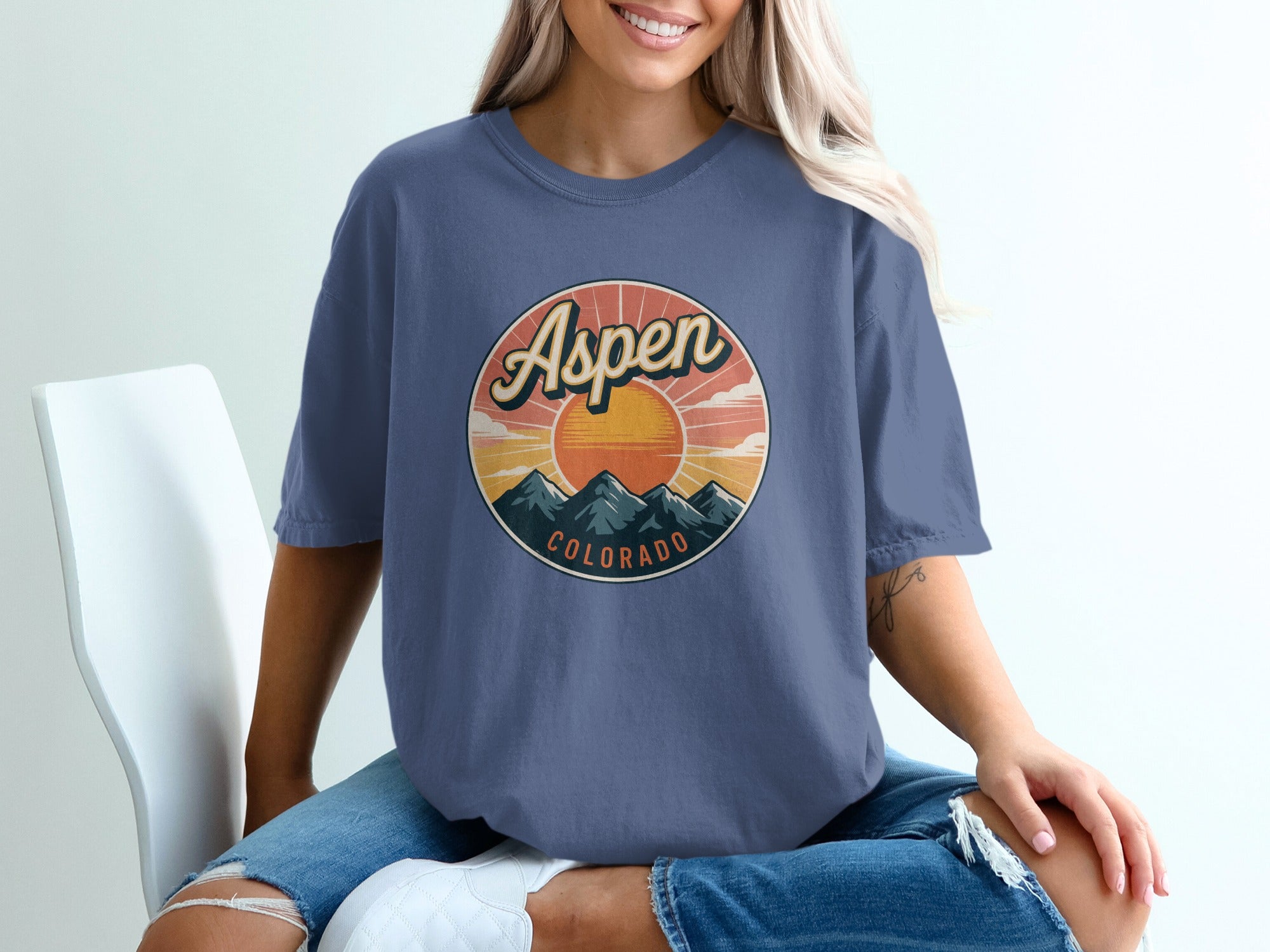 Aspen Colorado Retro Mountain Design T-shirt product