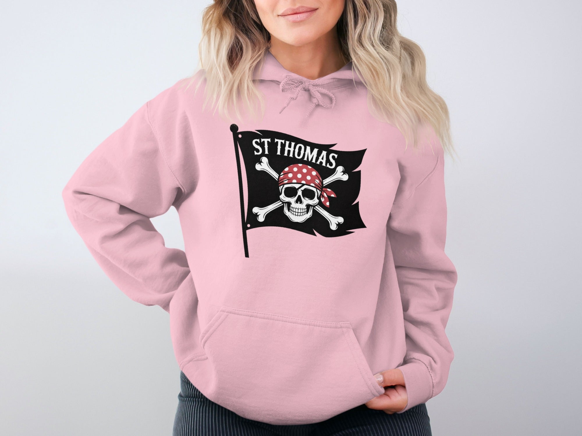 St Thomas Jolly Roger Skull Pink Hoodie product