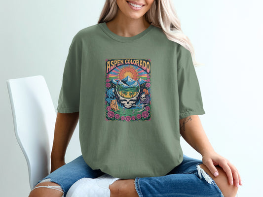 Aspen Colorado Skull and Mountains Graphic T-Shirt product