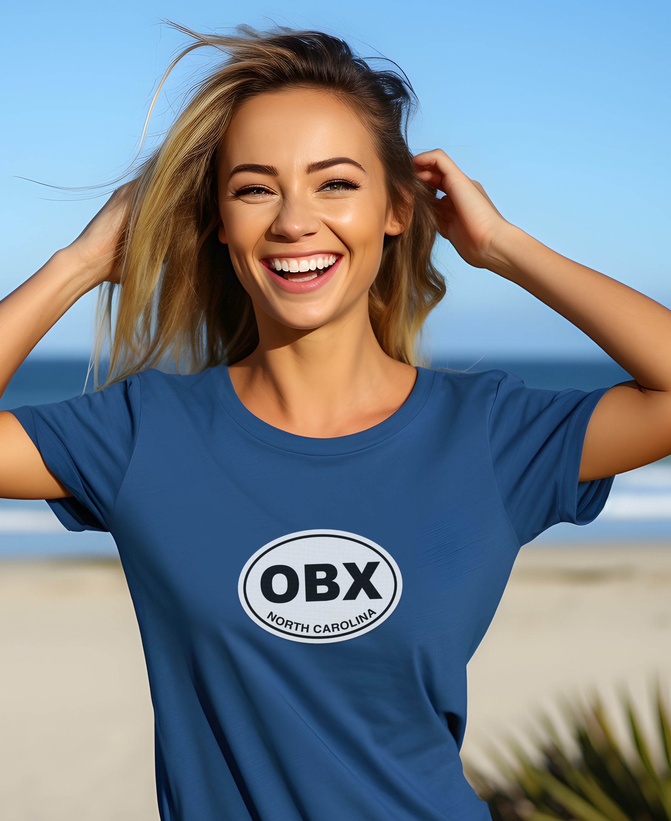 Outer Banks dunes, OBX lighthouses, Seafood Fest womens t-shirt