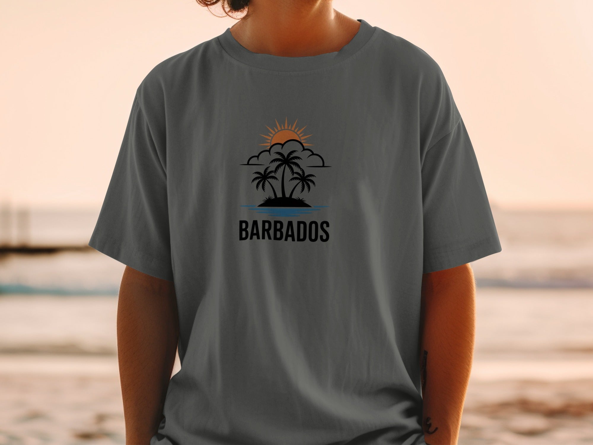 Barbados Island Sunset Design Grey T-shirt product