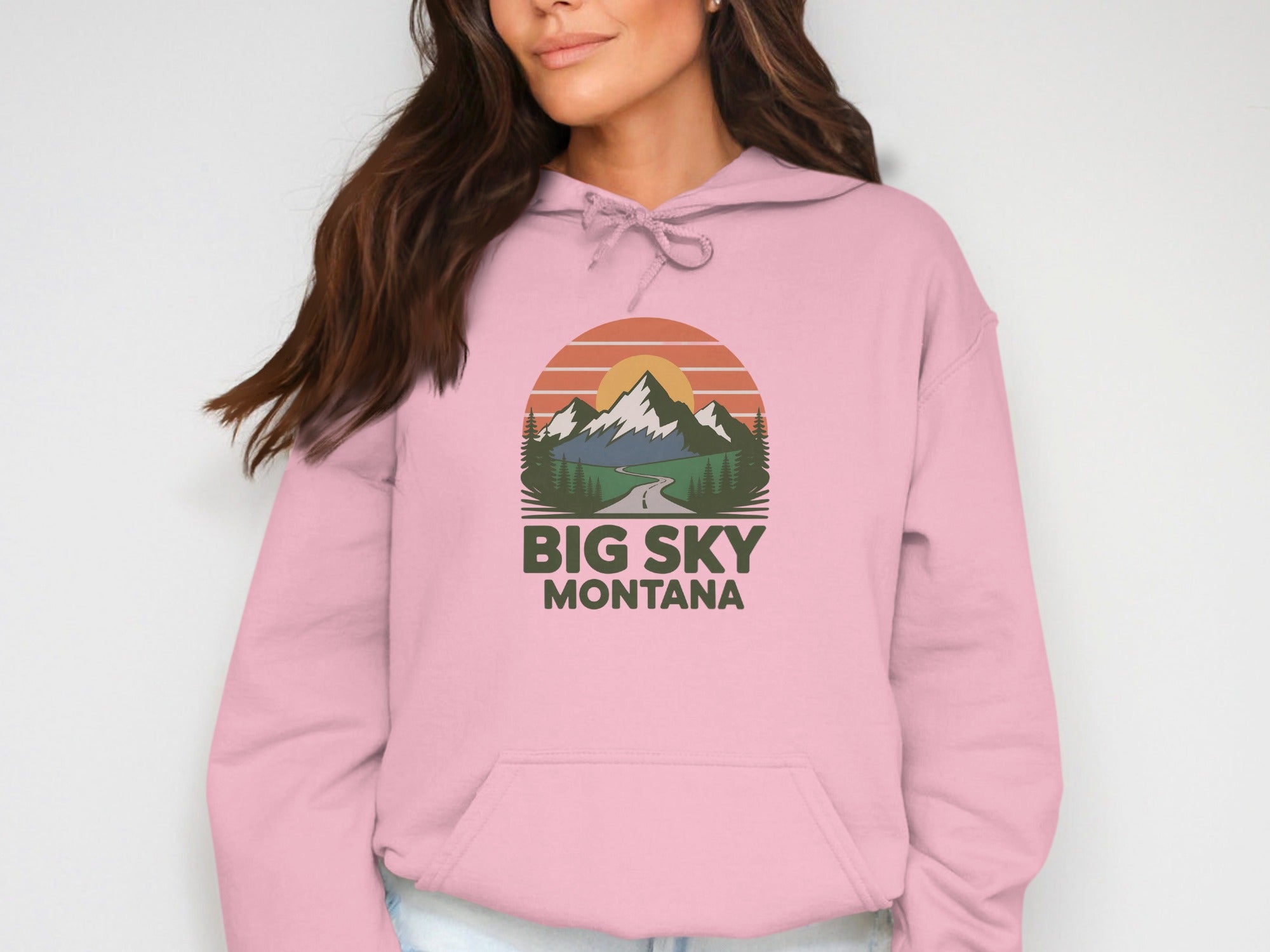 Pink Hoodie with Big Sky Montana Scenic Print