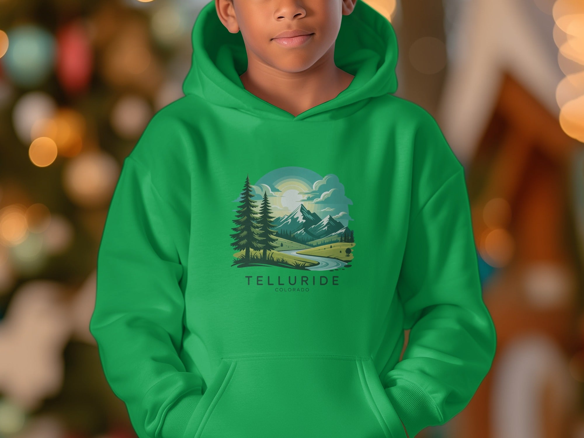 Green Telluride Colorado Scenic Hoodie for Kids