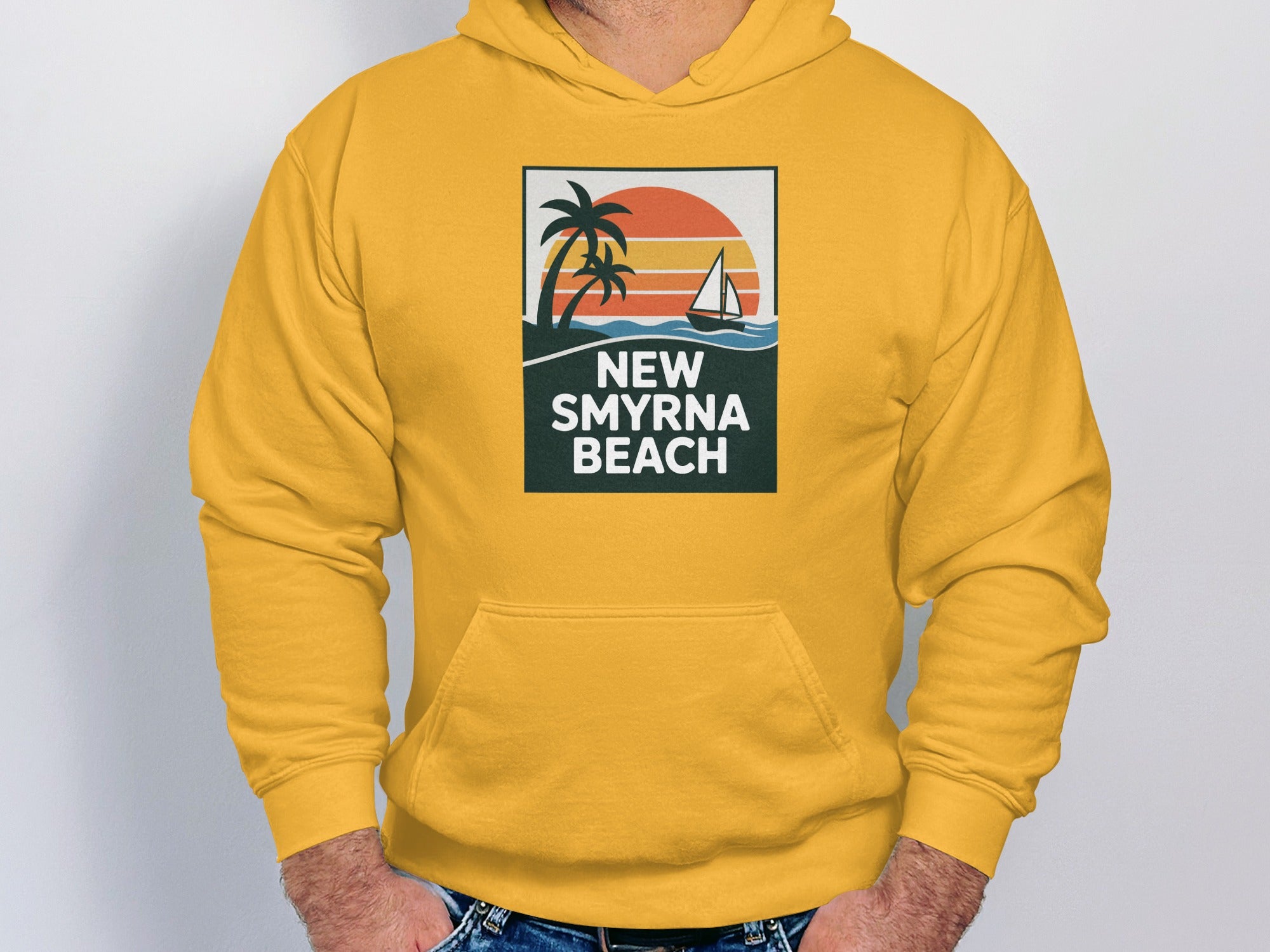 New Smyrna Beach Hoodie with Sunset and Palm Trees product