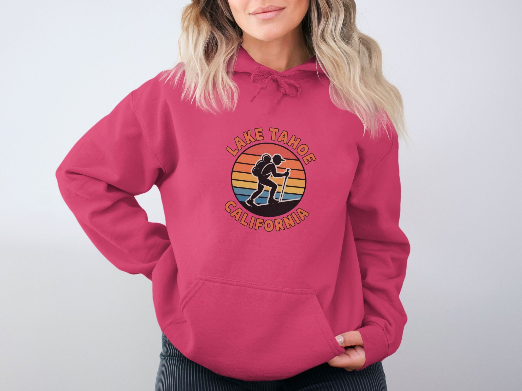 Lake Tahoe California Hoodie with Retro Sunset Design