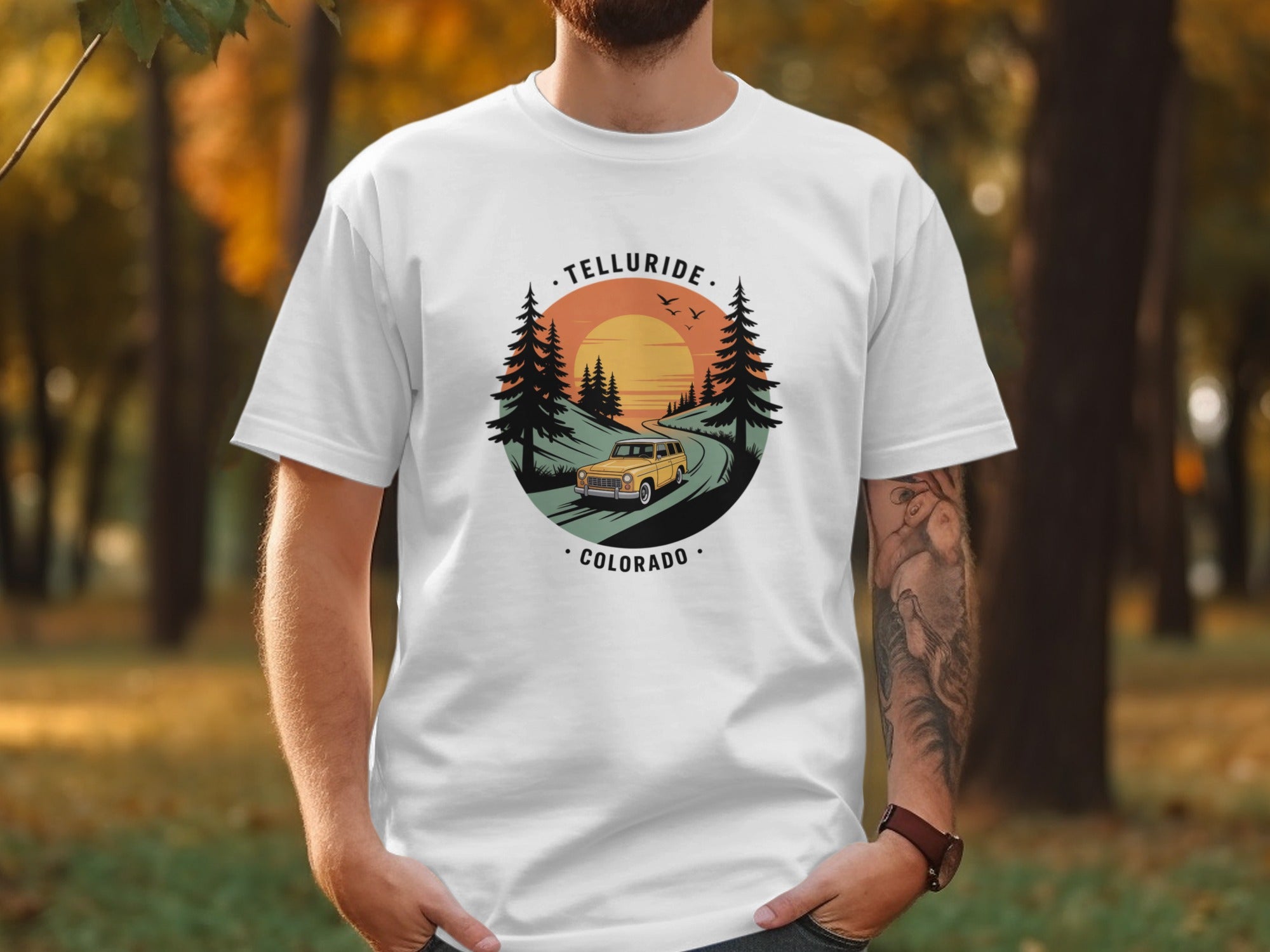 Telluride Colorado vintage sunset forest T-shirt