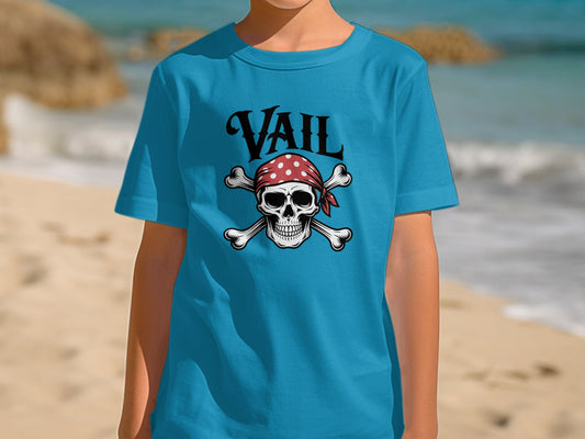 Vail Pirate Skull Graphic Tee Blue Shirt product