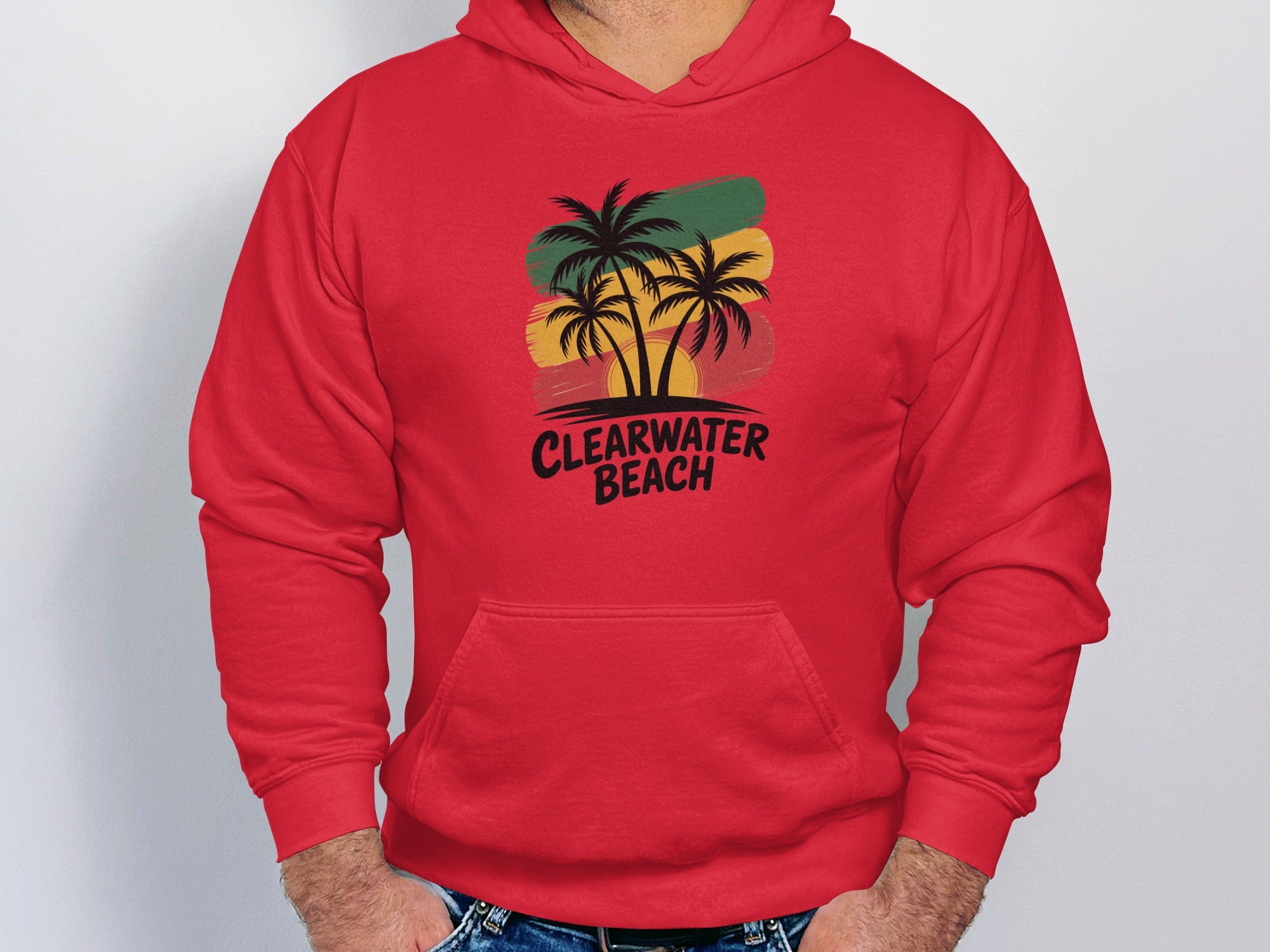 Clearwater Beach Hoodie with Sunset and Palm Design product type