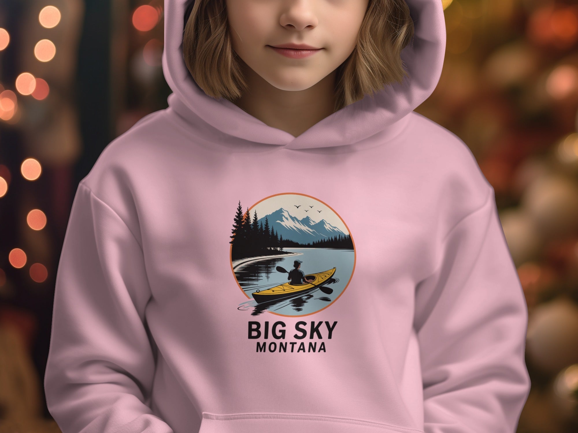 Big Sky Montana Hoodie with Scenic Kayaking Design