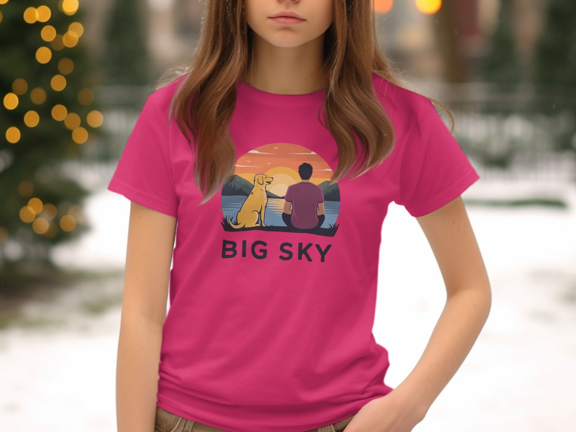 Big Sky Sunset Dog and Person Graphic T-shirt