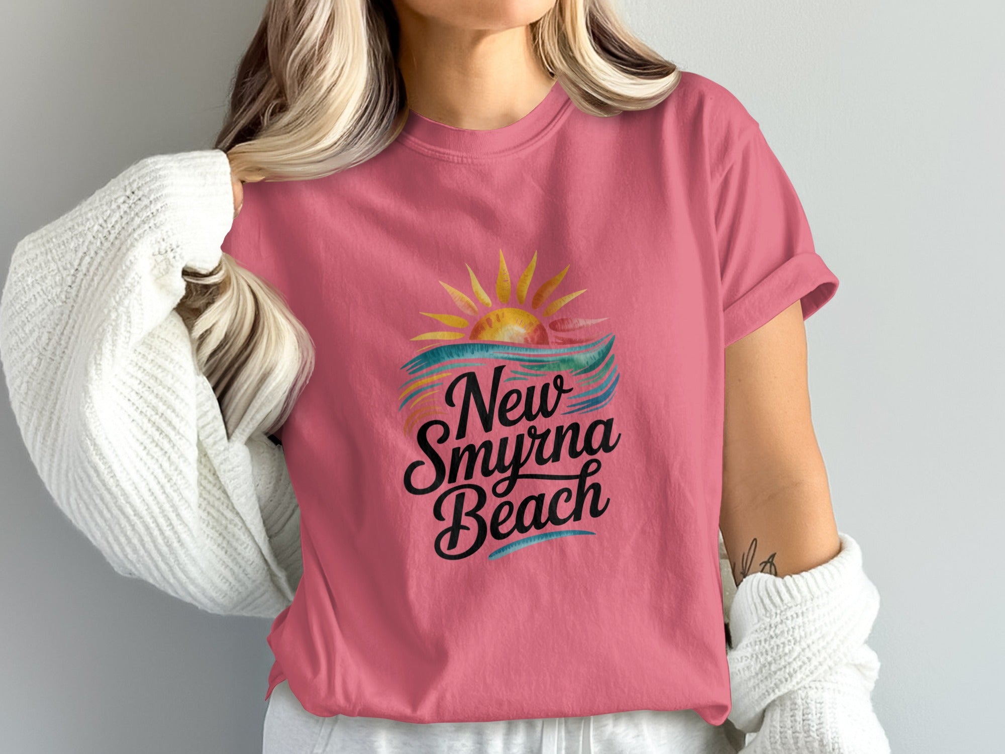 New Smyrna Beach t-shirt with vibrant beach design product type