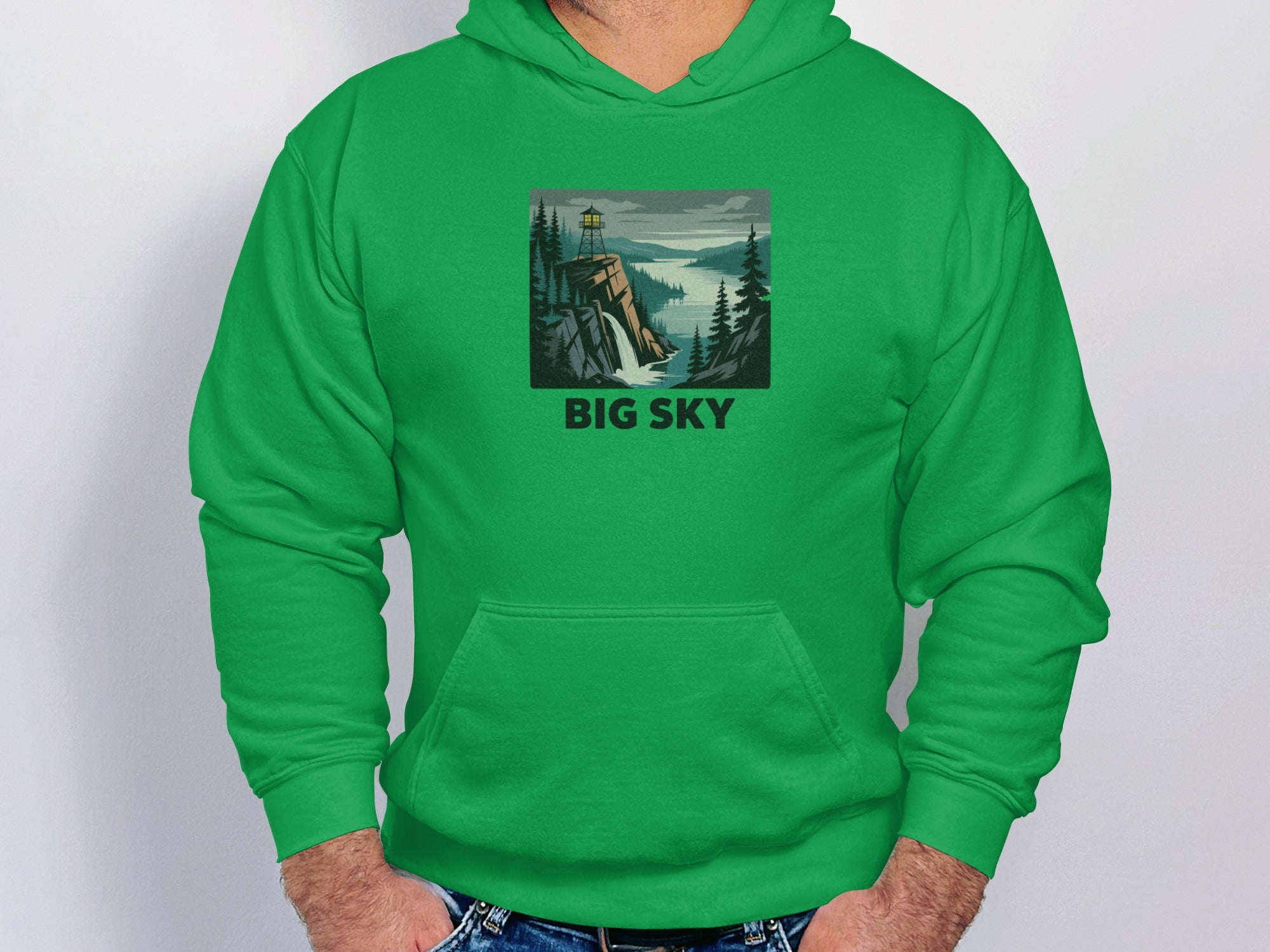Big Sky Scenic Print Green Hoodie Product