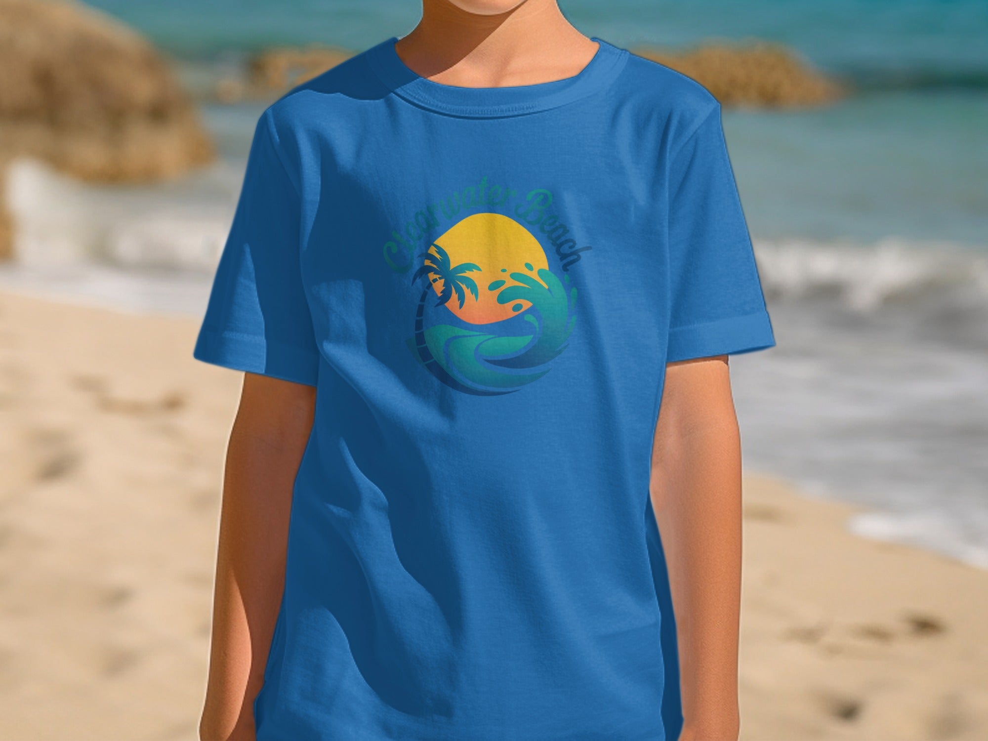 Color and Beach Printed Blue Graphic T-Shirt product type