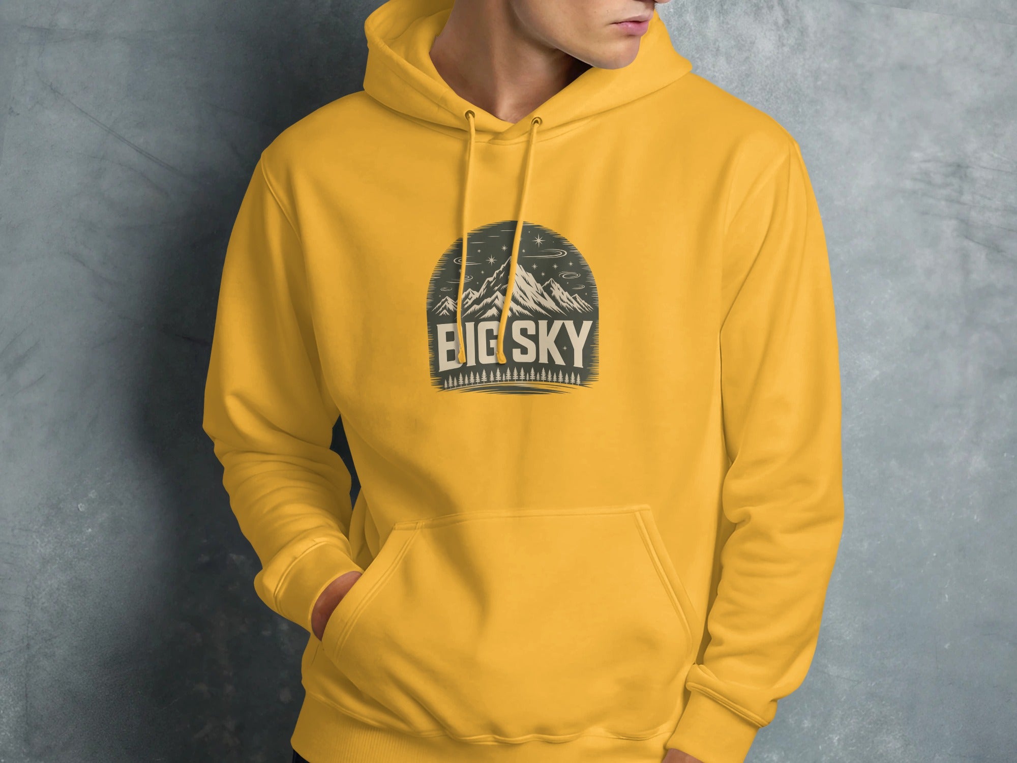 Big Sky Mountains Graphic Yellow Hoodie