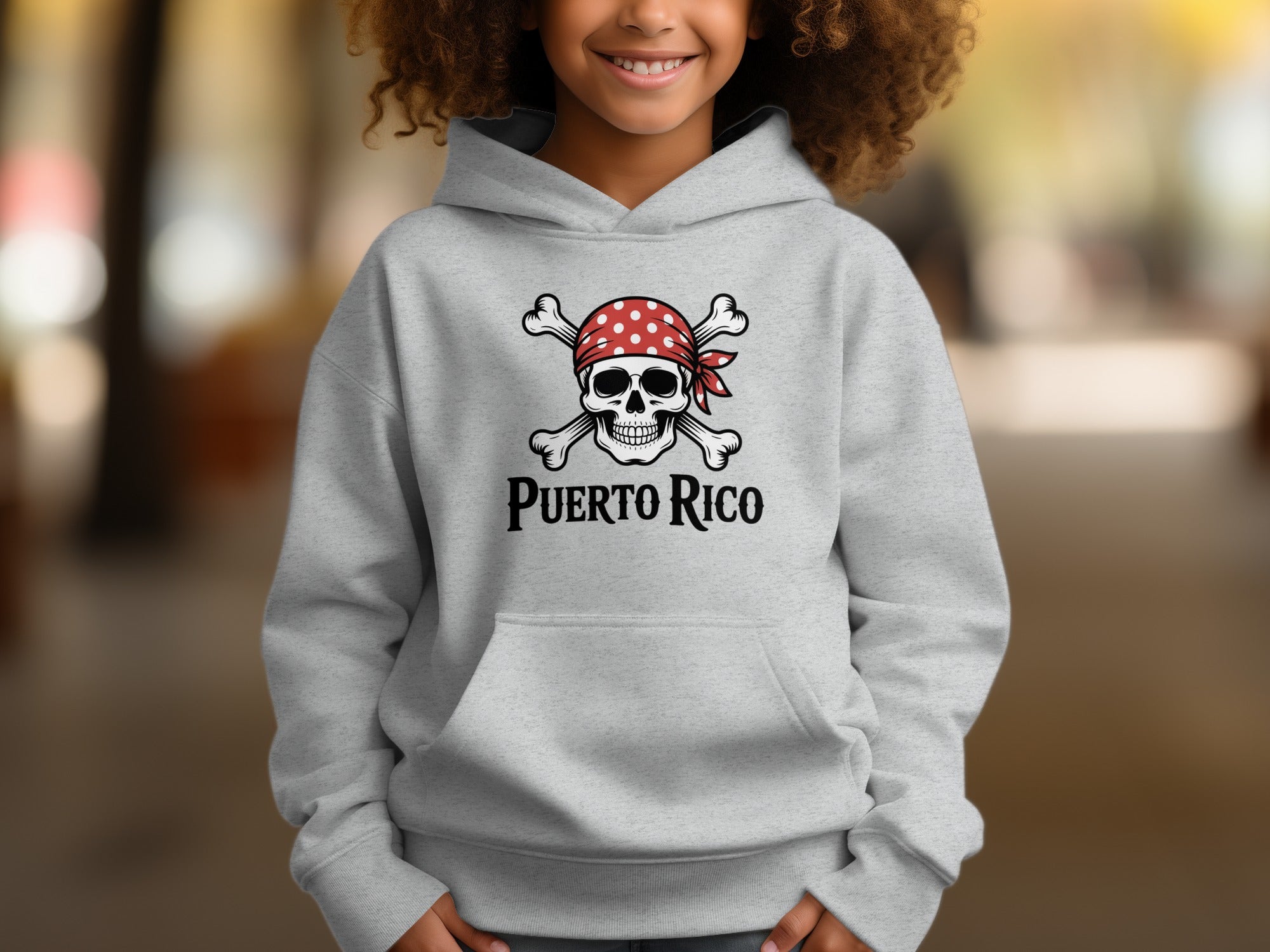Puerto Rico Pirate Skull Youth Grey Hoodie product