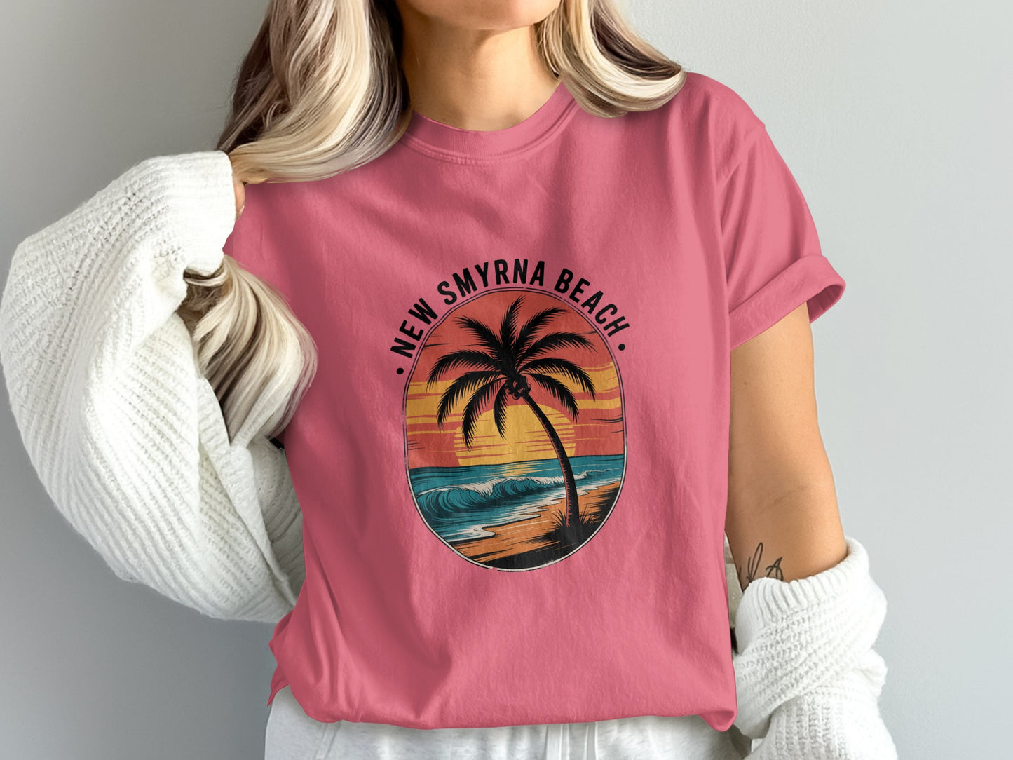 New Smyrna Beach Sunset Palm Graphic Tee product type
