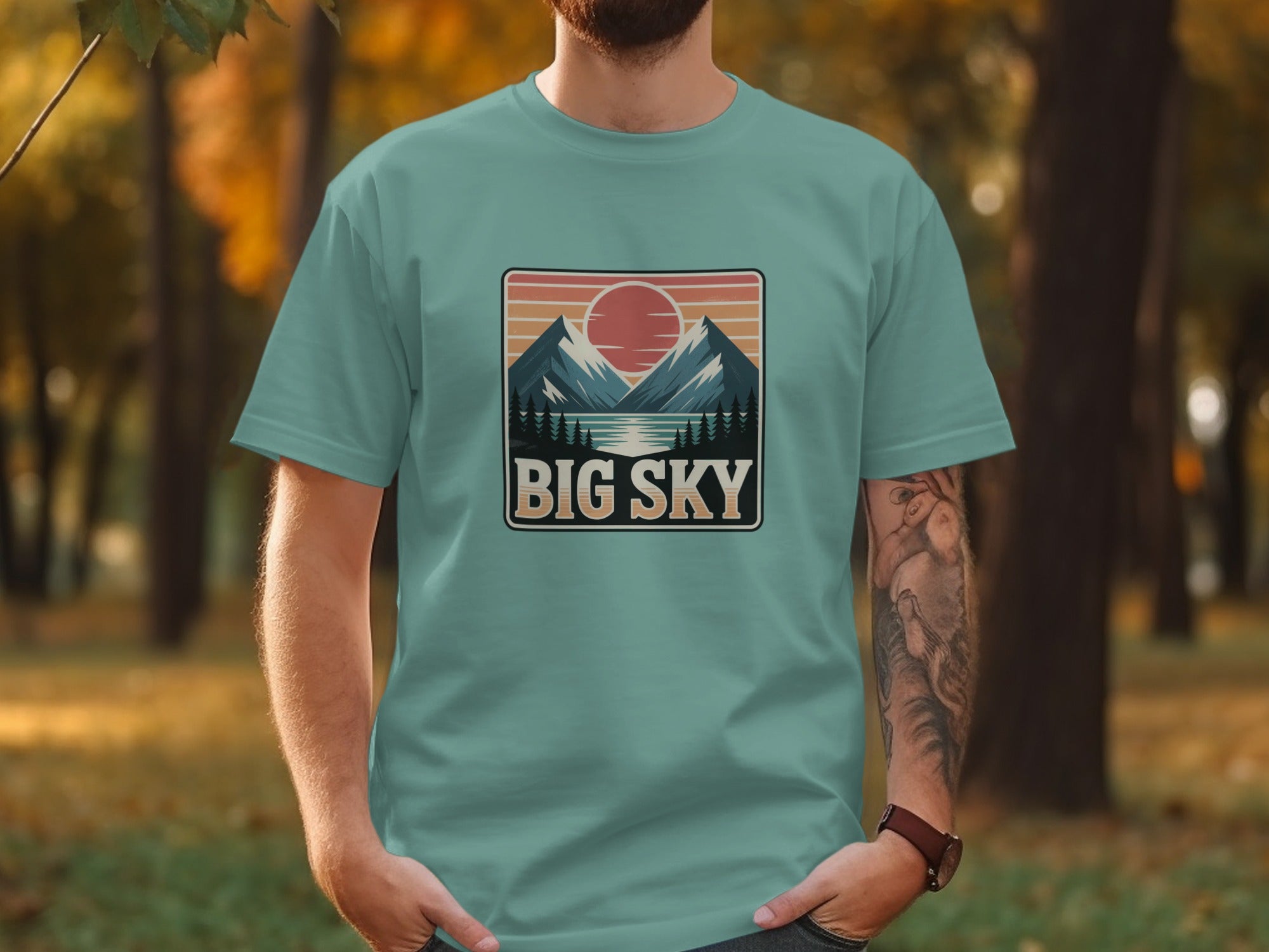 Big Sky Graphic Tee with Mountain Sunset Design