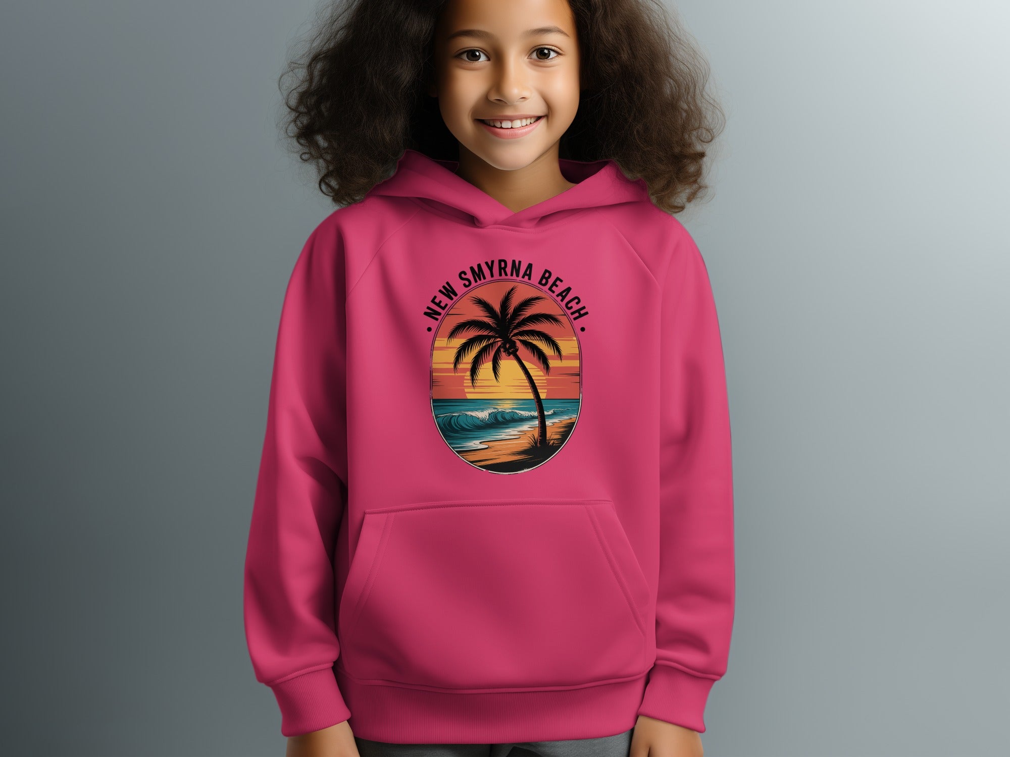 New Smyrna Beach Palm Hoodie Vibrant Sunset Design product
