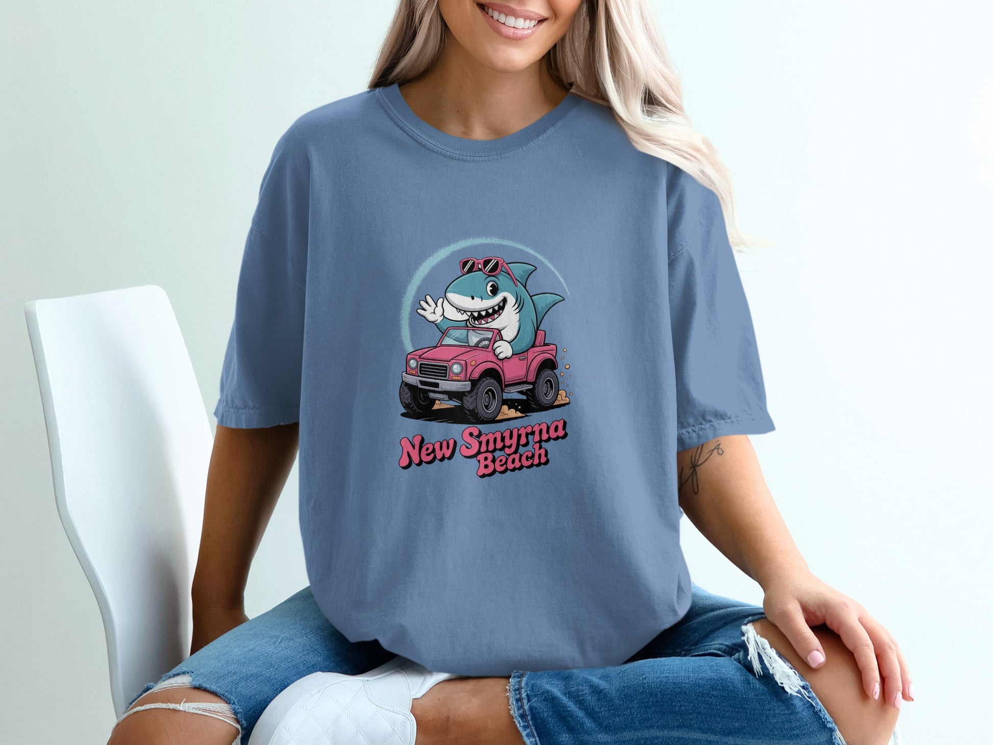 New Smyrna Beach Shark Driving Graphic Tee product