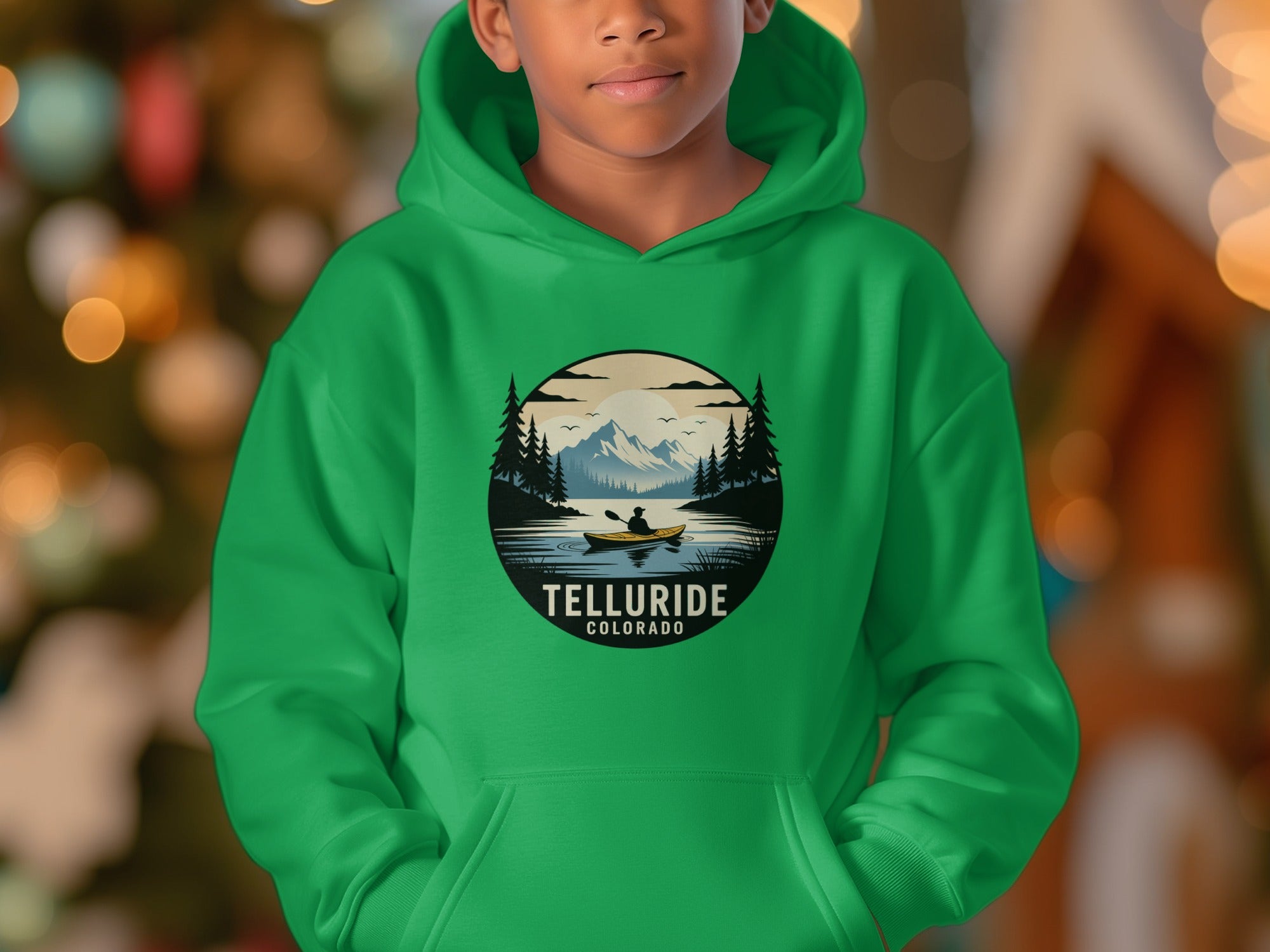 Telluride Colorado Scenic Hoodie with Kayaking Design
