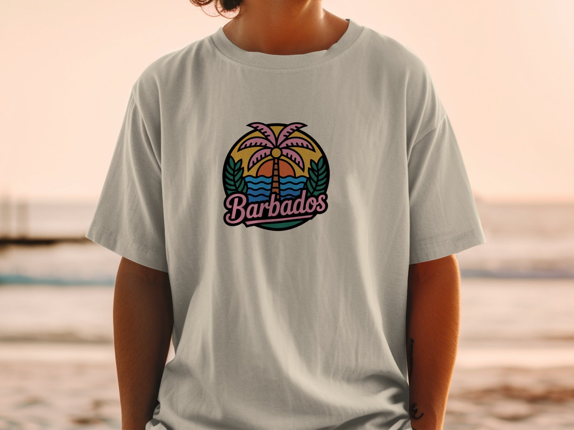 Barbados Palm Tree Graphic White T-Shirt product