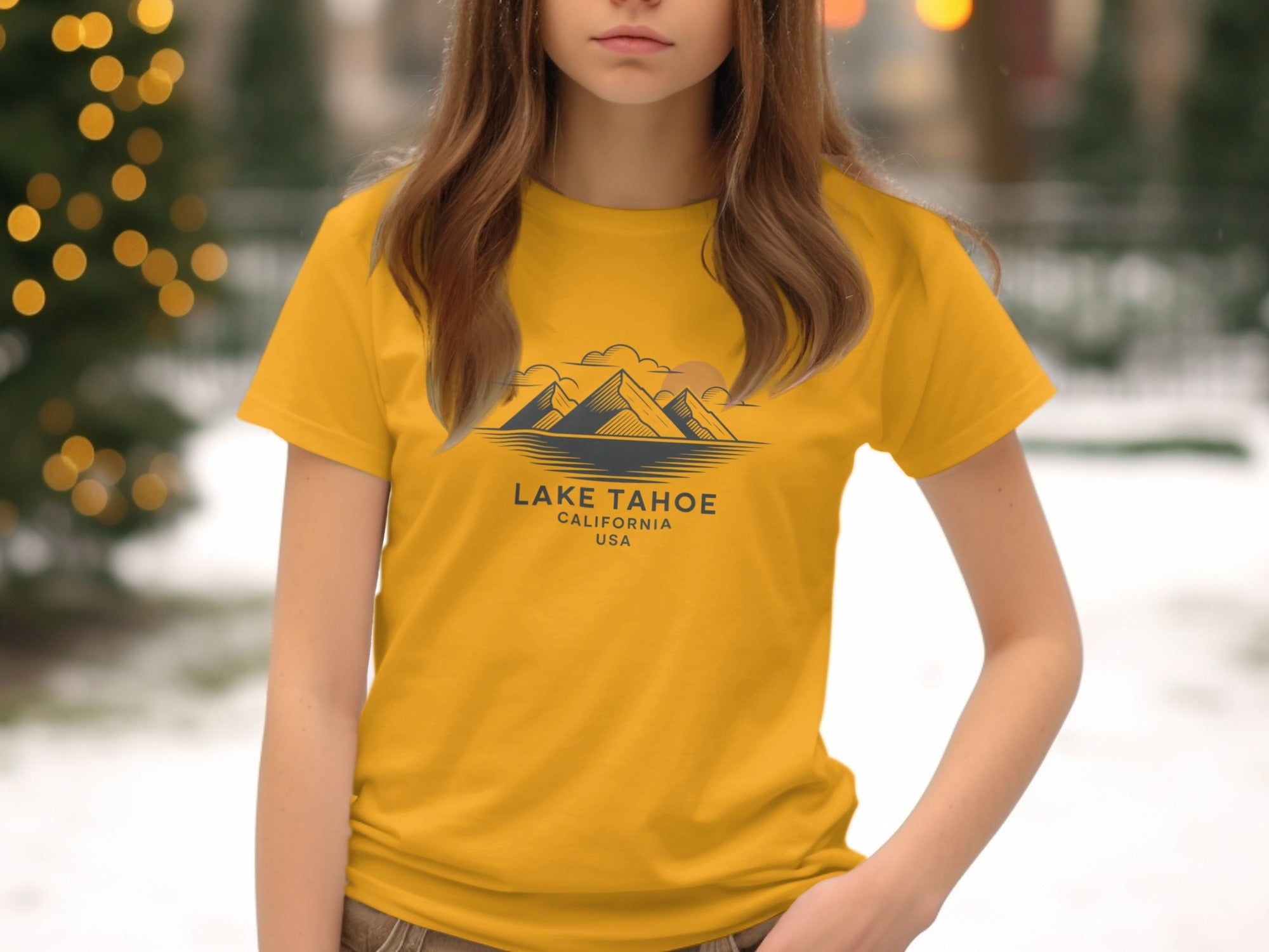 Lake Tahoe California USA Yellow Graphic T-Shirt