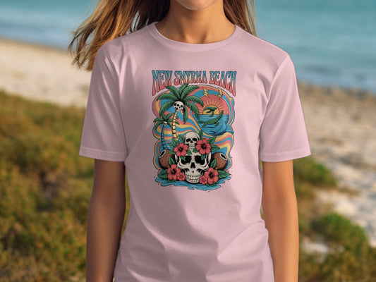 New Smyrna Beach Skull With Flowers Graphic T-Shirt product