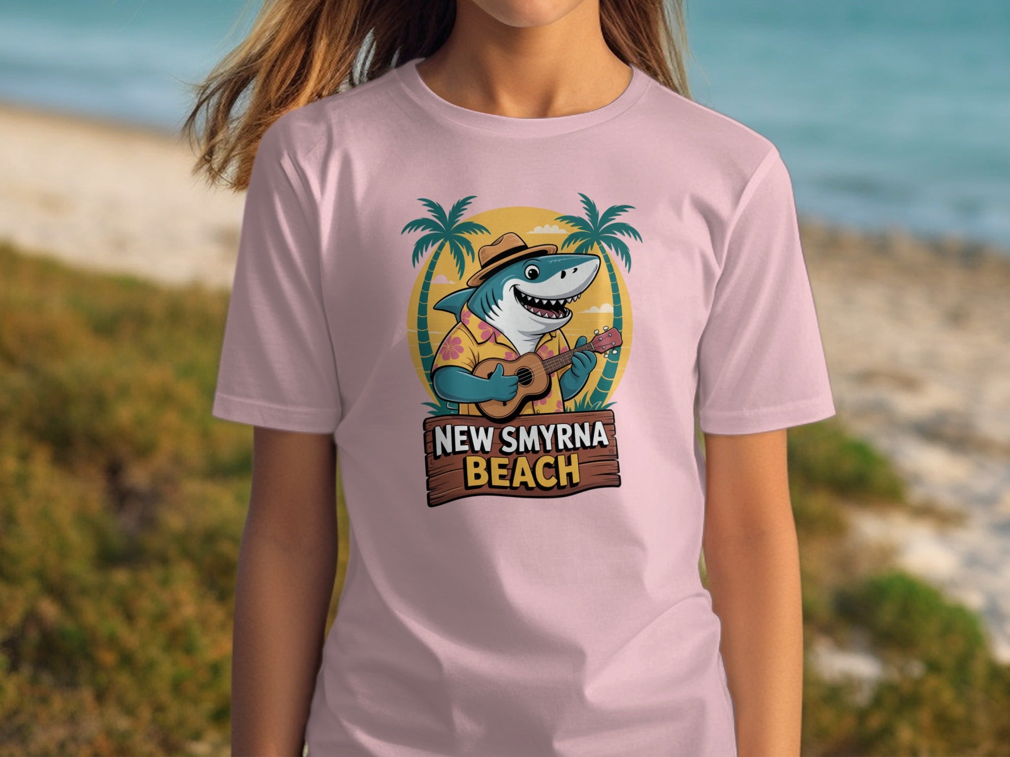 New Smyrna Beach Shark Playing Ukulele Graphic Tshirt